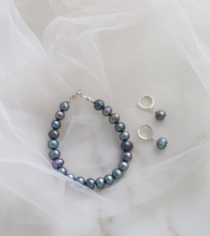 BLACK ANGELINA REAL PEARL 925K SILVER EARRINGS