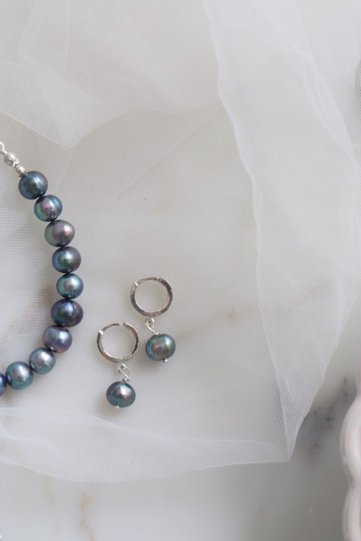 BLACK ANGELINA REAL PEARL 925K SILVER EARRINGS