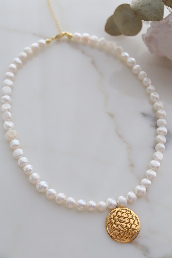 FLOWER OF LIFE REAL PEARL NECKLACE