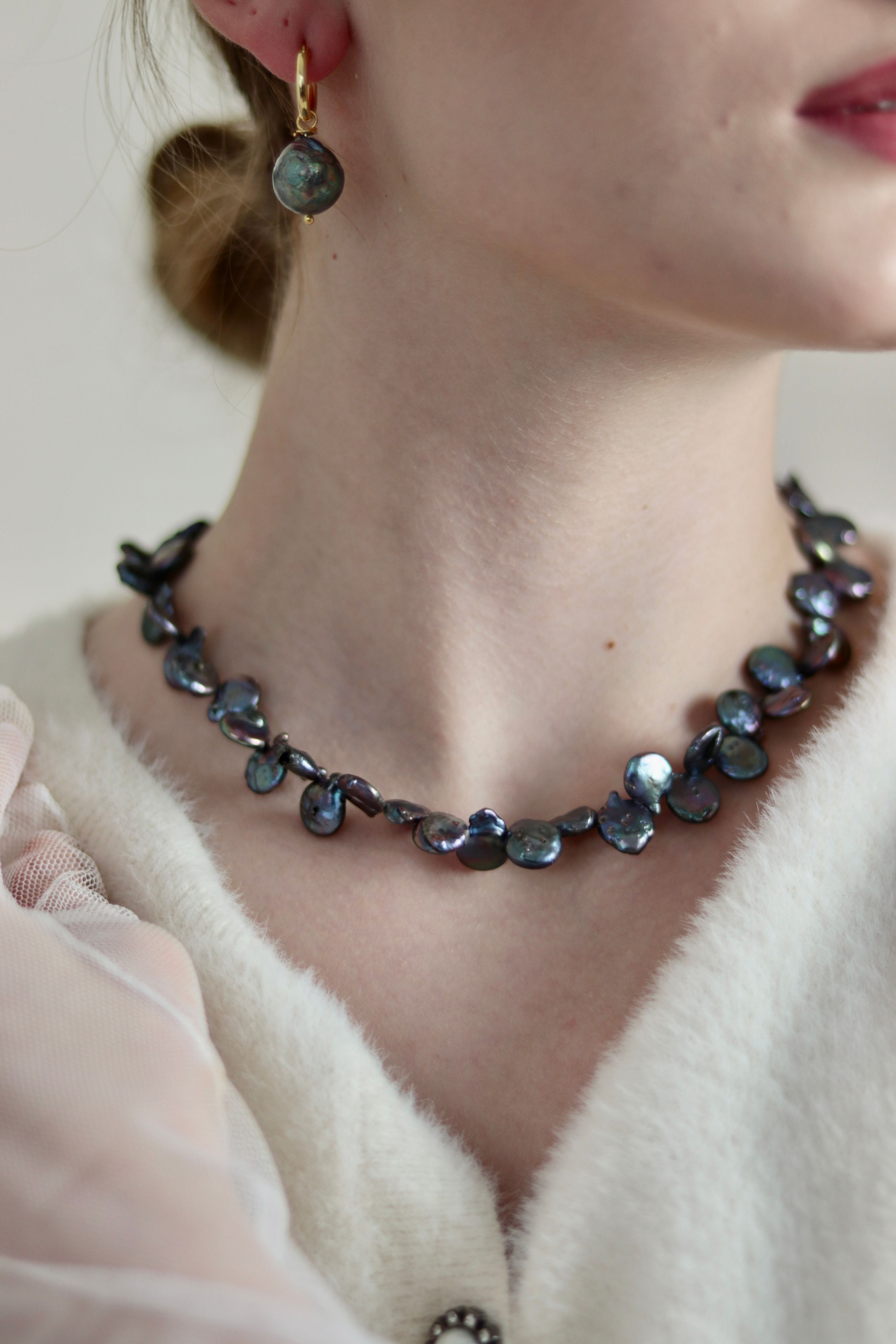 BLACK GLORİA REAL PEARL NECKLACE