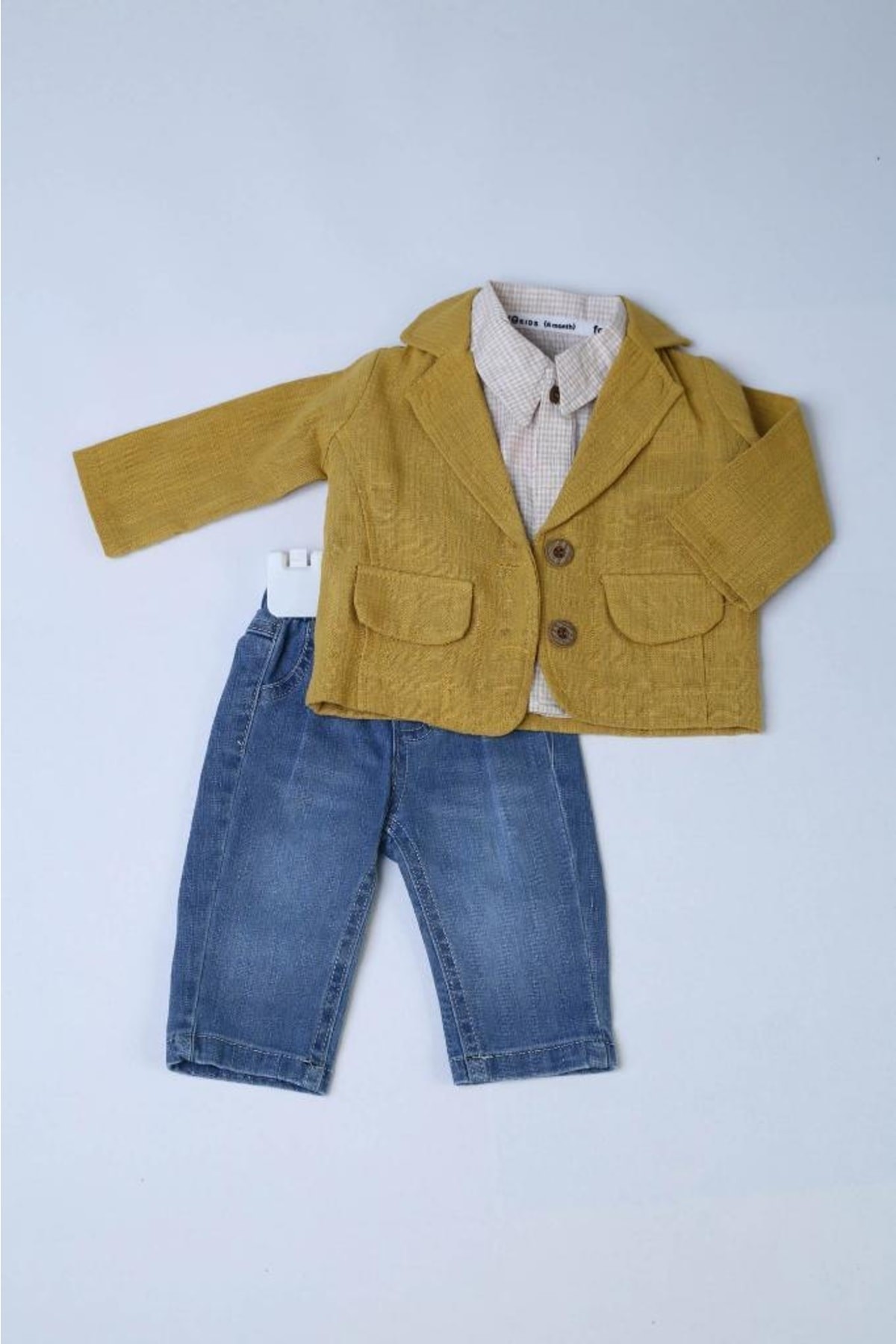 FavoKidsWear Keten Ceketli Casual 3'lü Erkek Takım