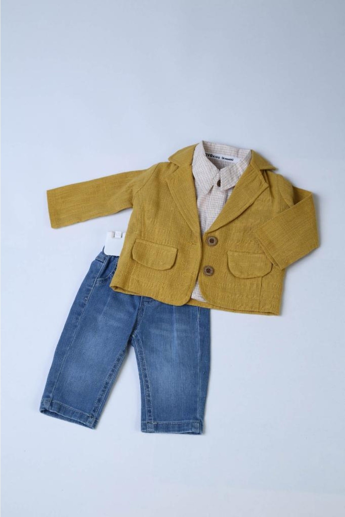 FavoKidsWear Keten Ceketli Casual 3'lü Erkek Takım