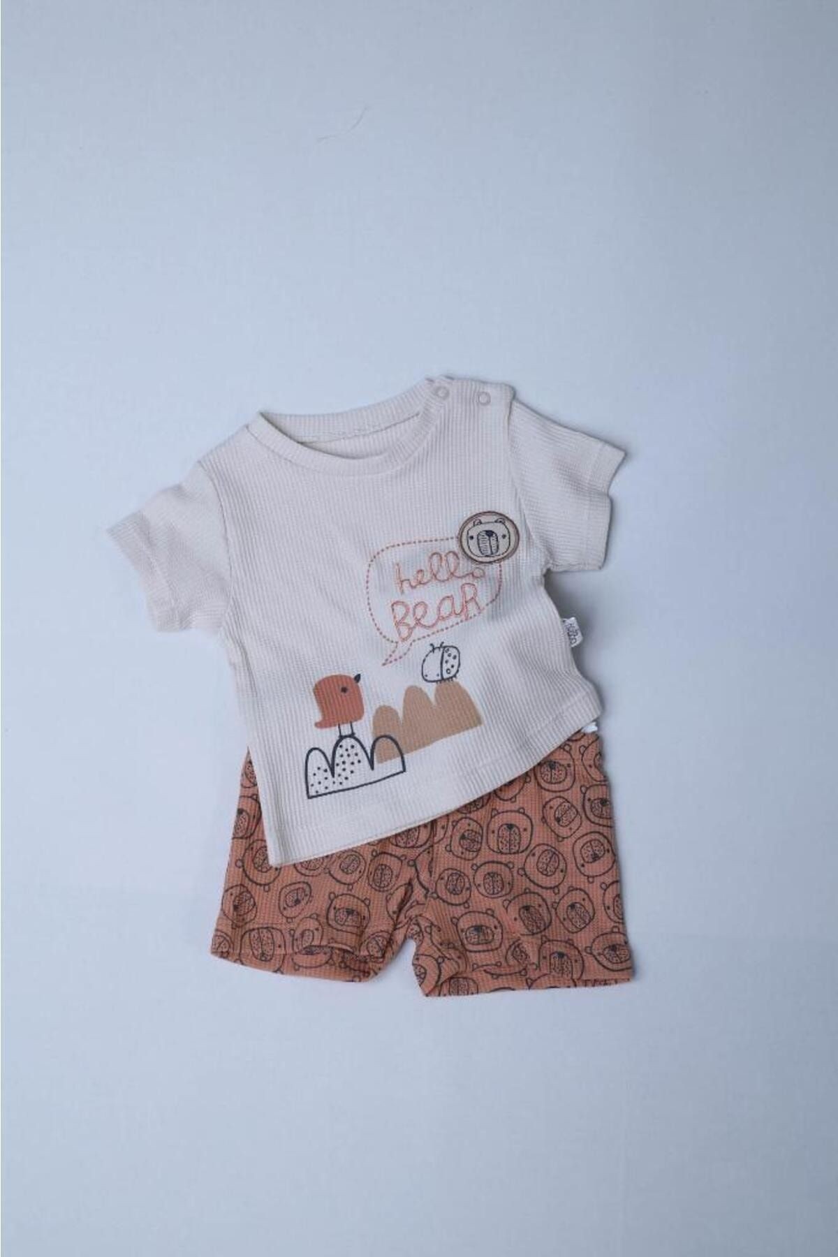 Hello Bear Pike Desenli Penye Şortlu 2'li Erkek Takım