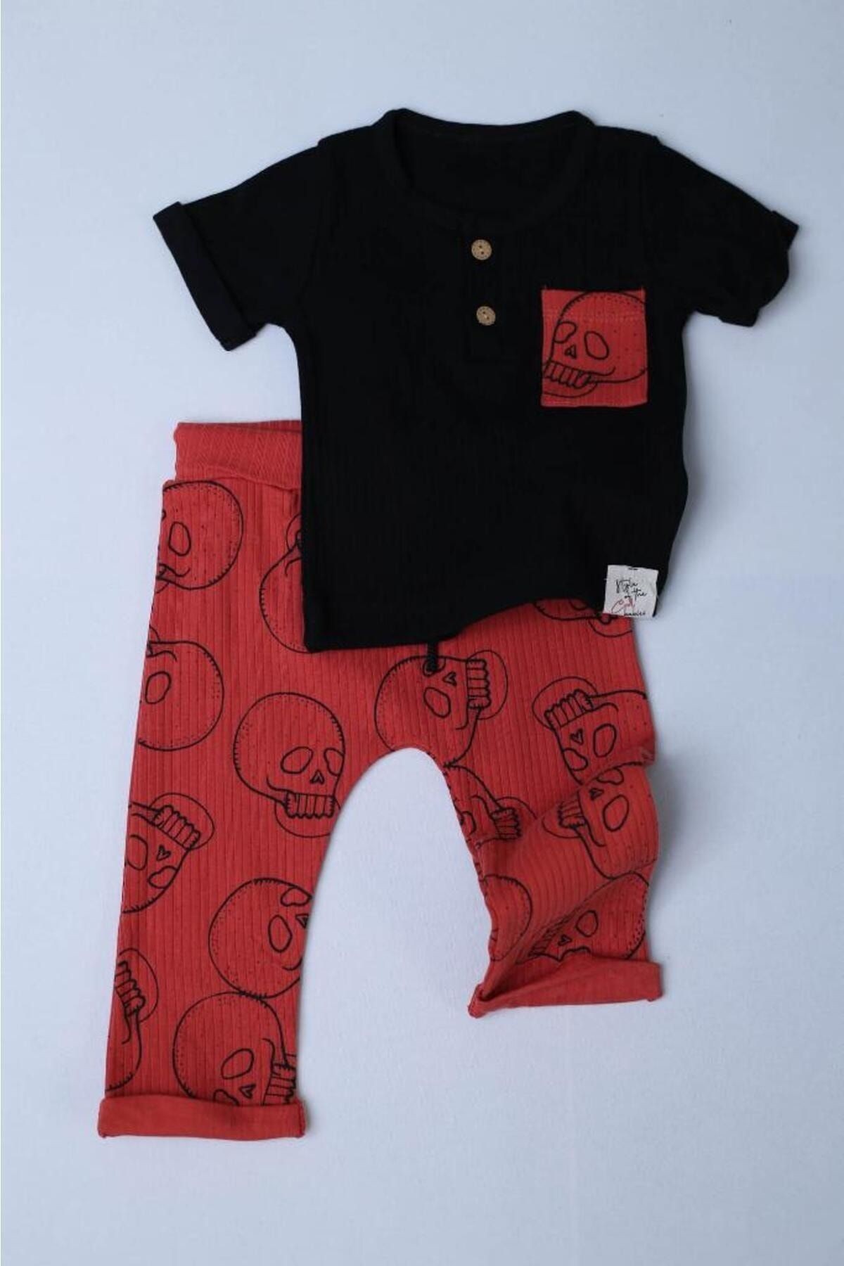 Babycool Fitilli Penye Kuru Kafa Desenli Kısa Kollu 2'li Erkek Takım