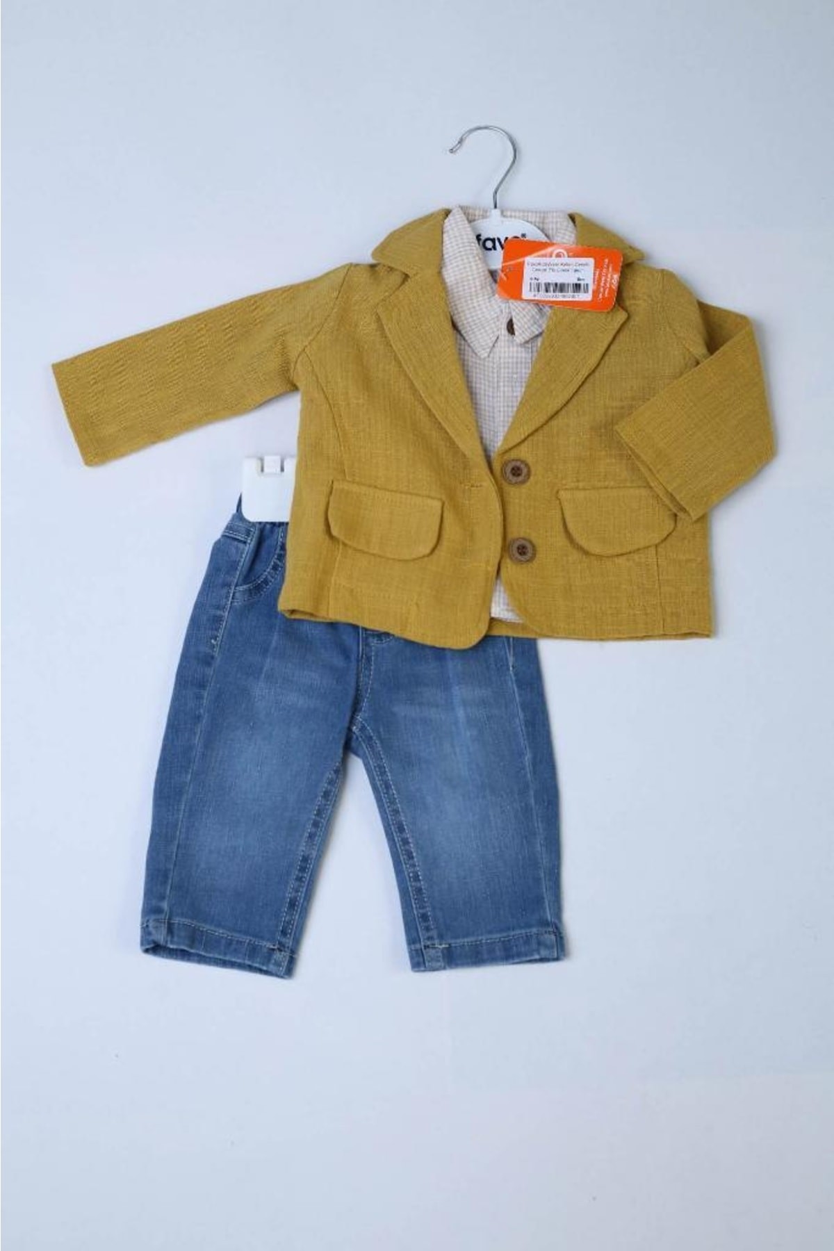 FavoKidsWear Keten Ceketli Casual 3'lü Erkek Takım