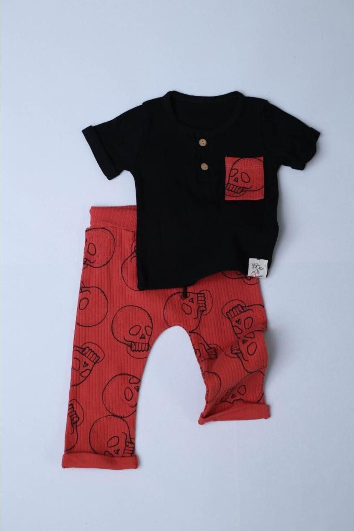 Babycool Fitilli Penye Kuru Kafa Desenli Kısa Kollu 2'li Erkek Takım