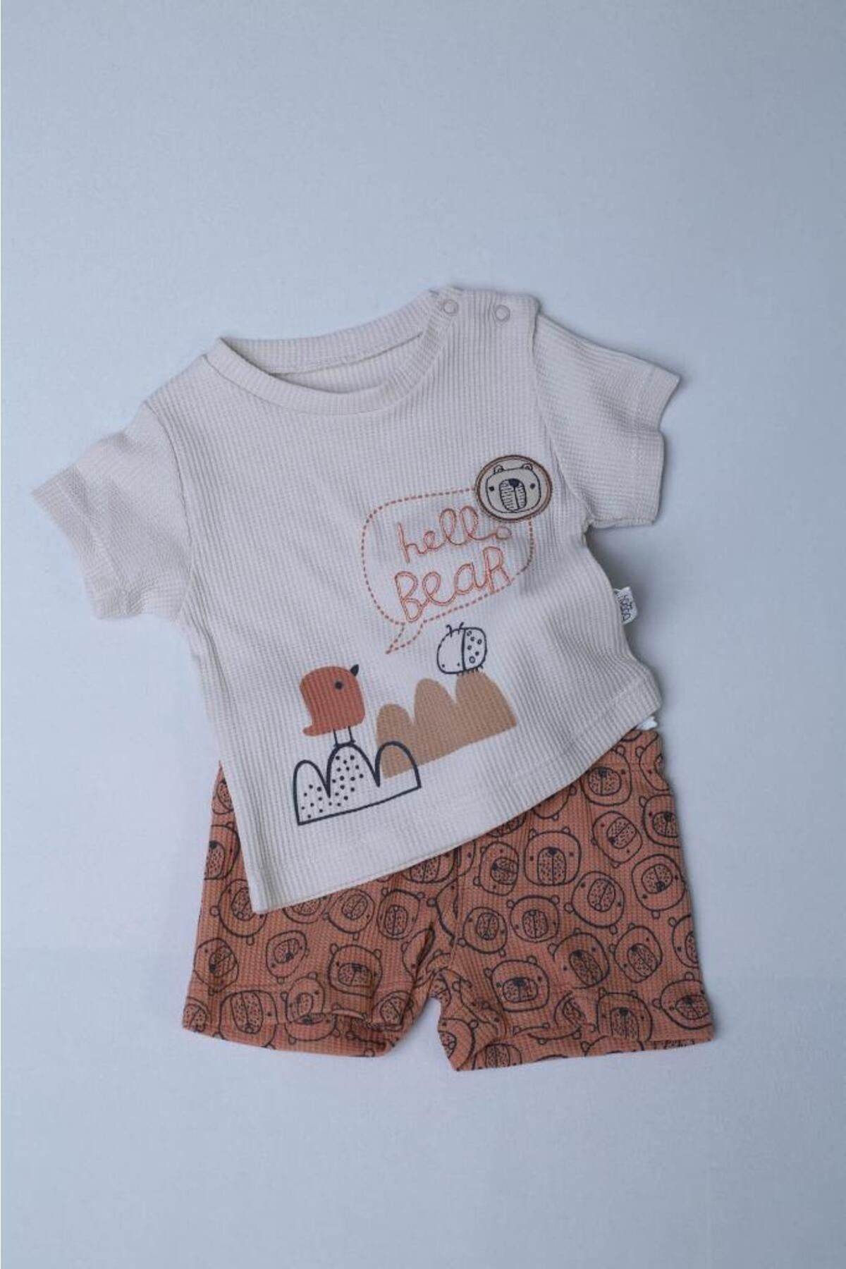 Hello Bear Pike Desenli Penye Şortlu 2'li Erkek Takım