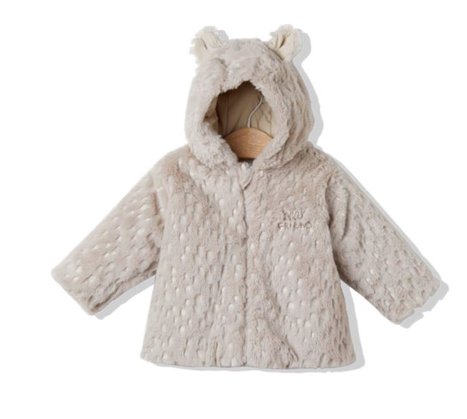 Bebetto K3601 Bear Friend Velboa Elyaflı Kapşonlu Bebek Mont - Bej