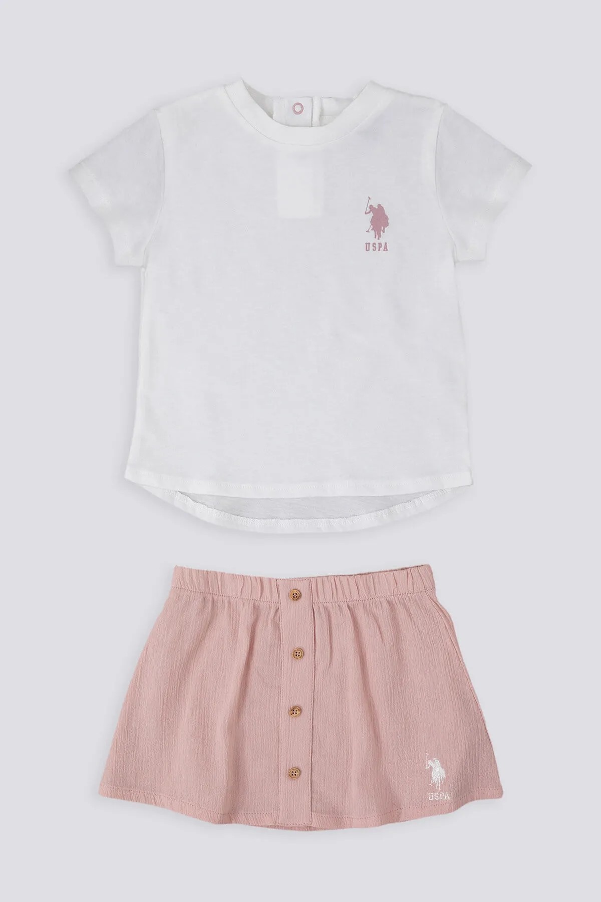 U.S. Polo Assn. Sweet Creams Krem Bebek Tshirt Etek Takım - Pembe