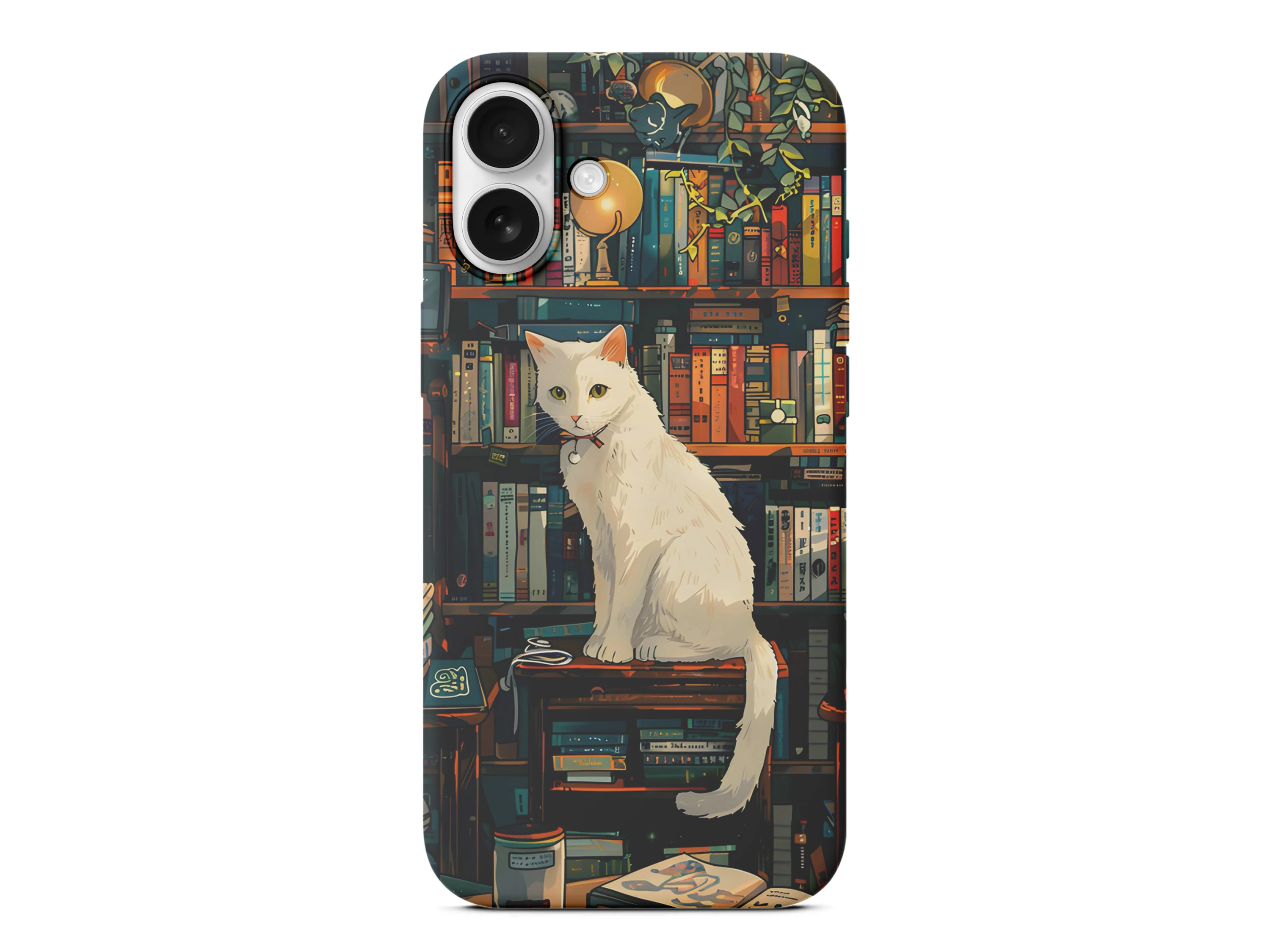 Huzur Dolu Köşe: Beyaz Kedi ve Sanatsal Kütüphane Kılıfı