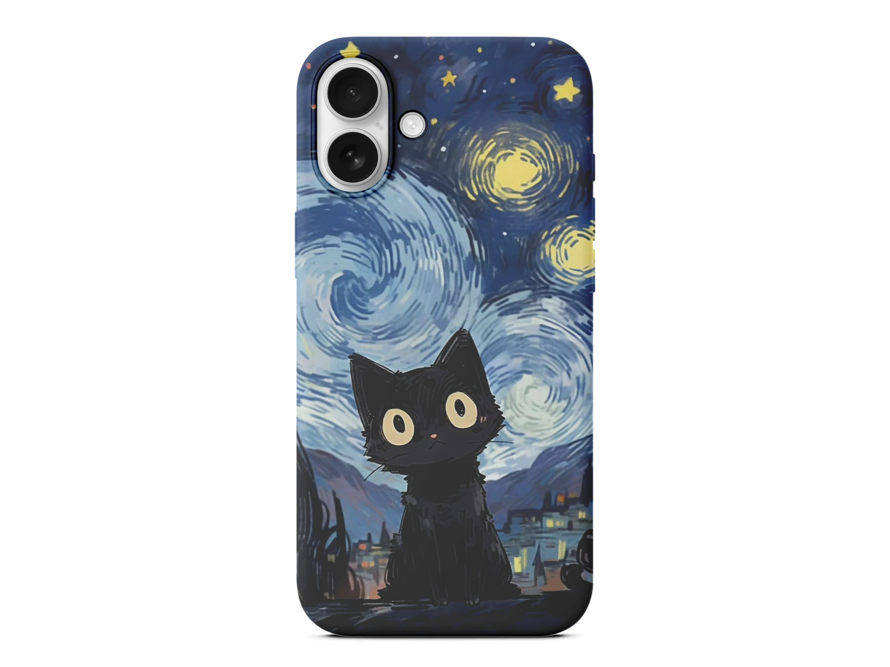 Gece Gözcüsü: Karanlık Gökyüzü ve Kara Kedi Desenli Telefon Kılıfı
