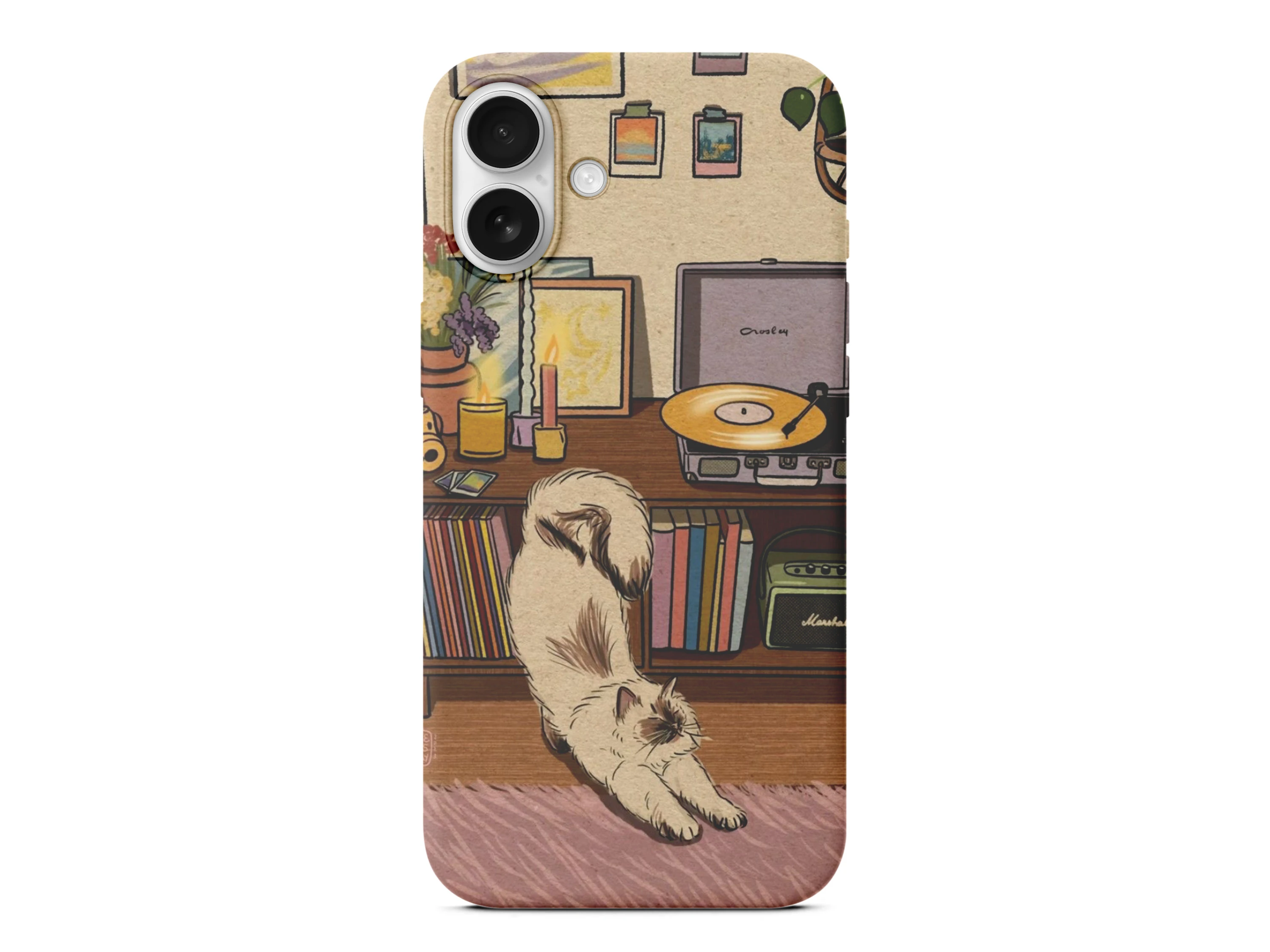 Plak Çalar Başında Esneyen Sevimli Kedi Kılıfı