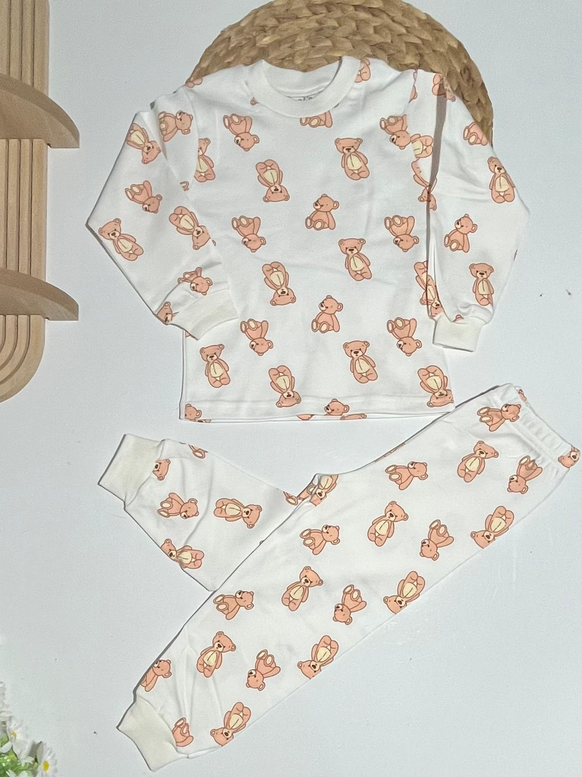 Erkek Sıfır Yaka Sevimli Ayı Baskılı %100 Cotton