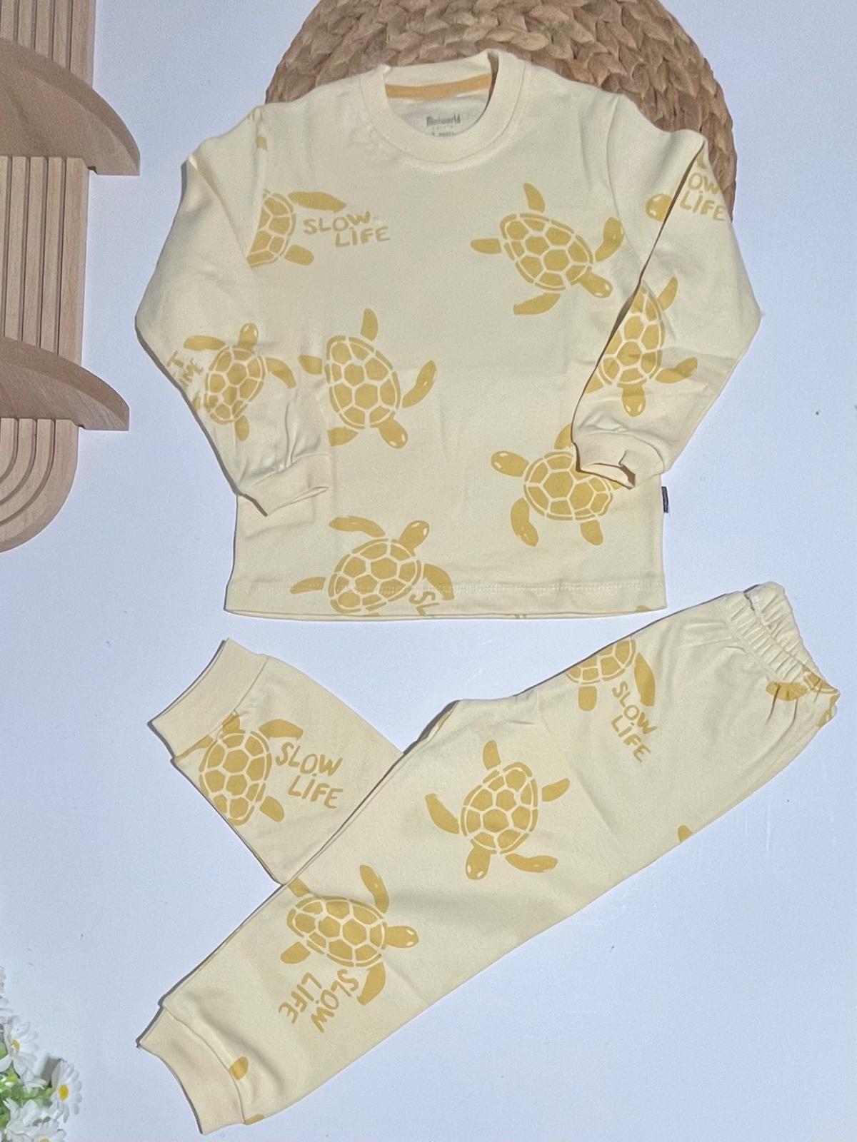 Erkek Kaplumbağa Desenli Sıfır Yaka Pijama Takım