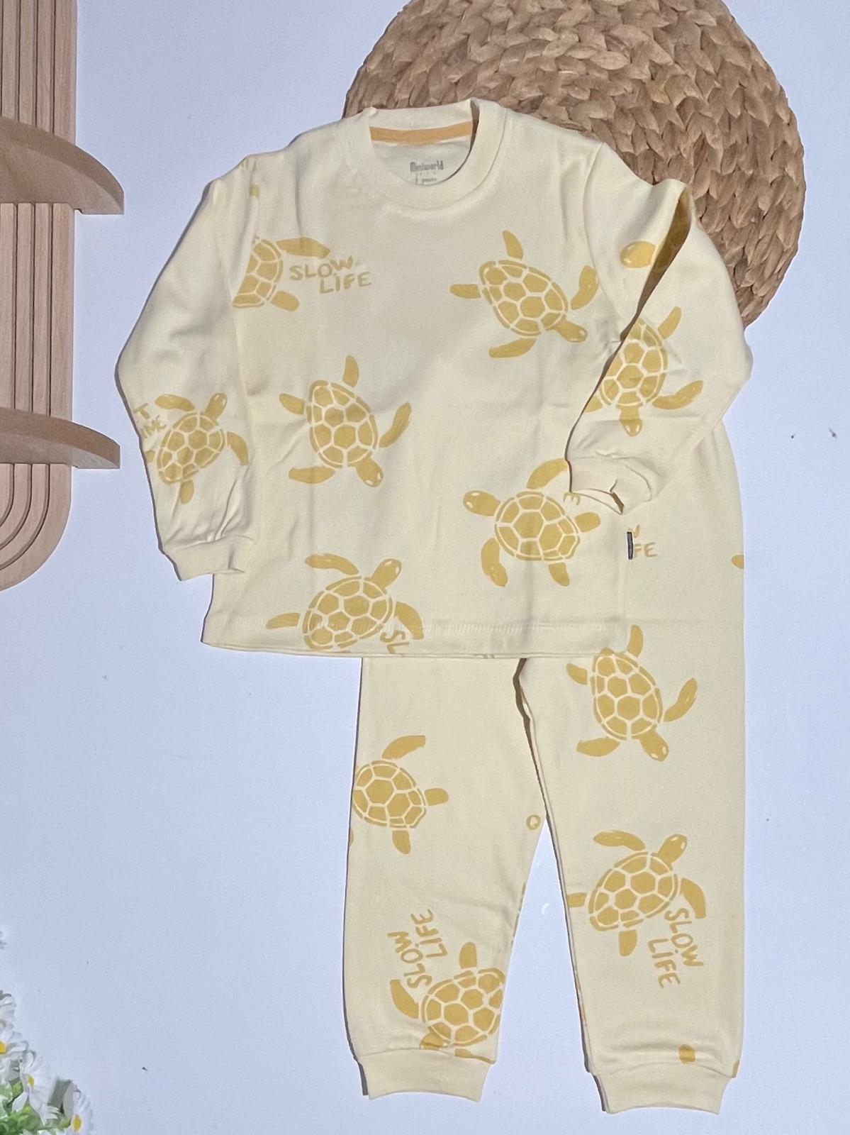 Erkek Kaplumbağa Desenli Sıfır Yaka Pijama Takım