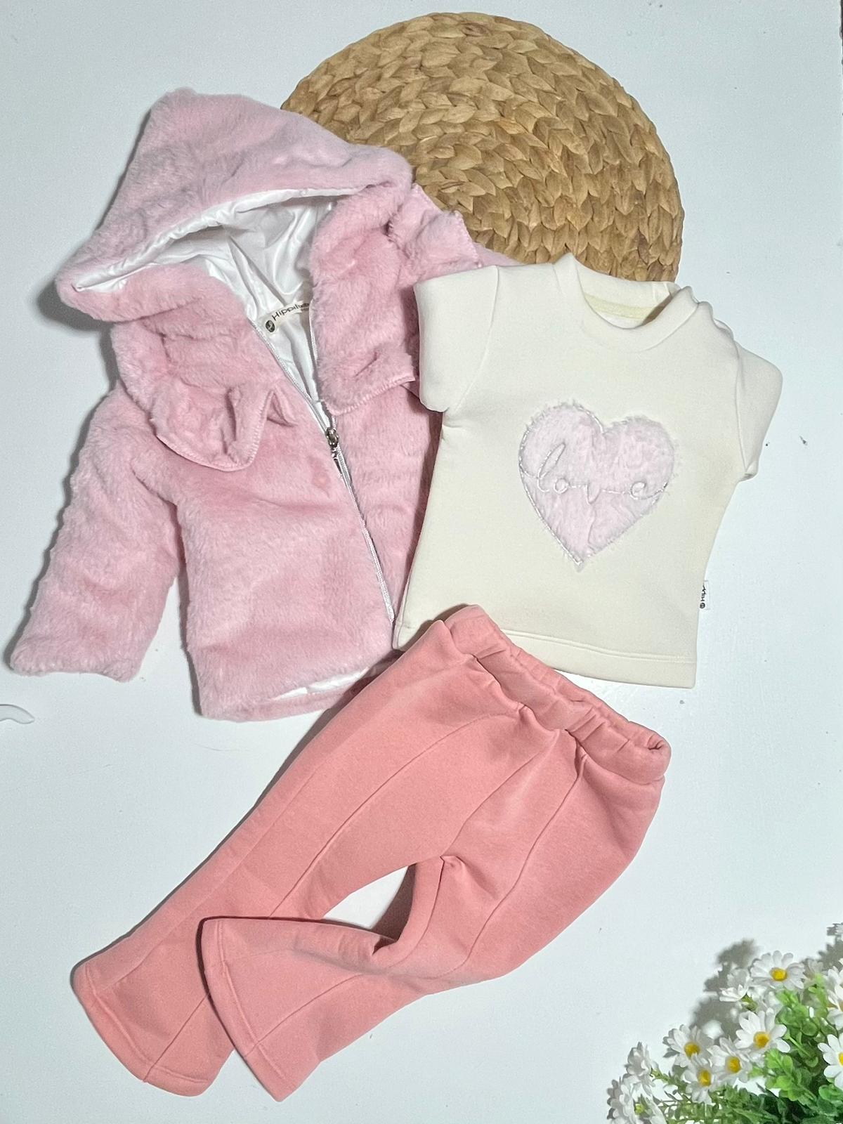 Bebek Üçlü Takım Peluş Hırka 