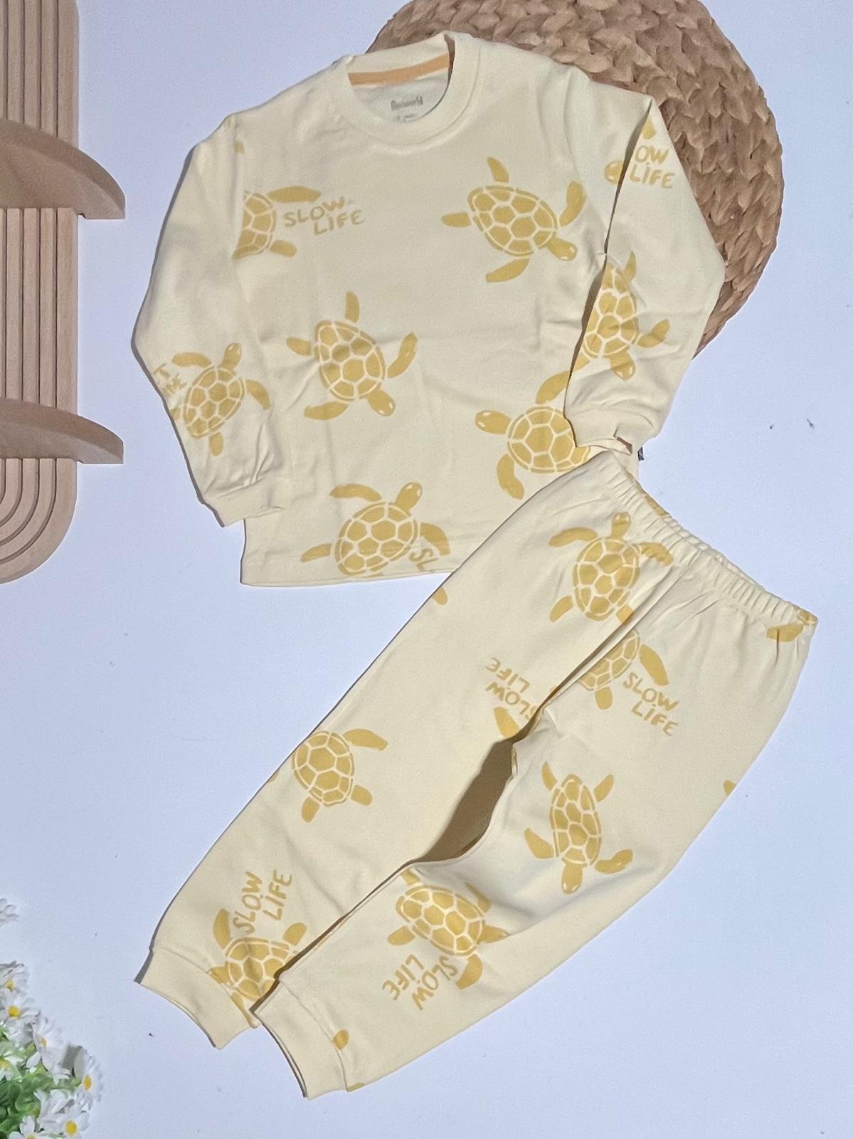 Erkek Kaplumbağa Desenli Sıfır Yaka Pijama Takım