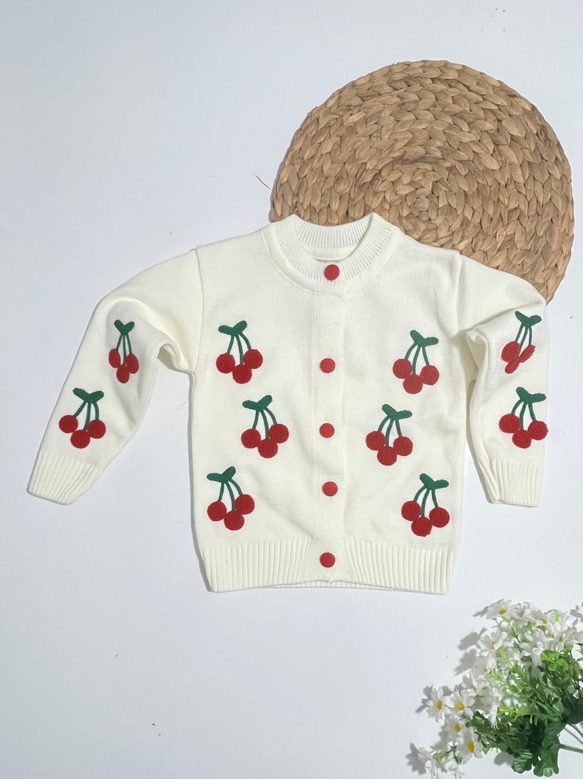 Kız Çocuk Triko Kirazlı Hırka