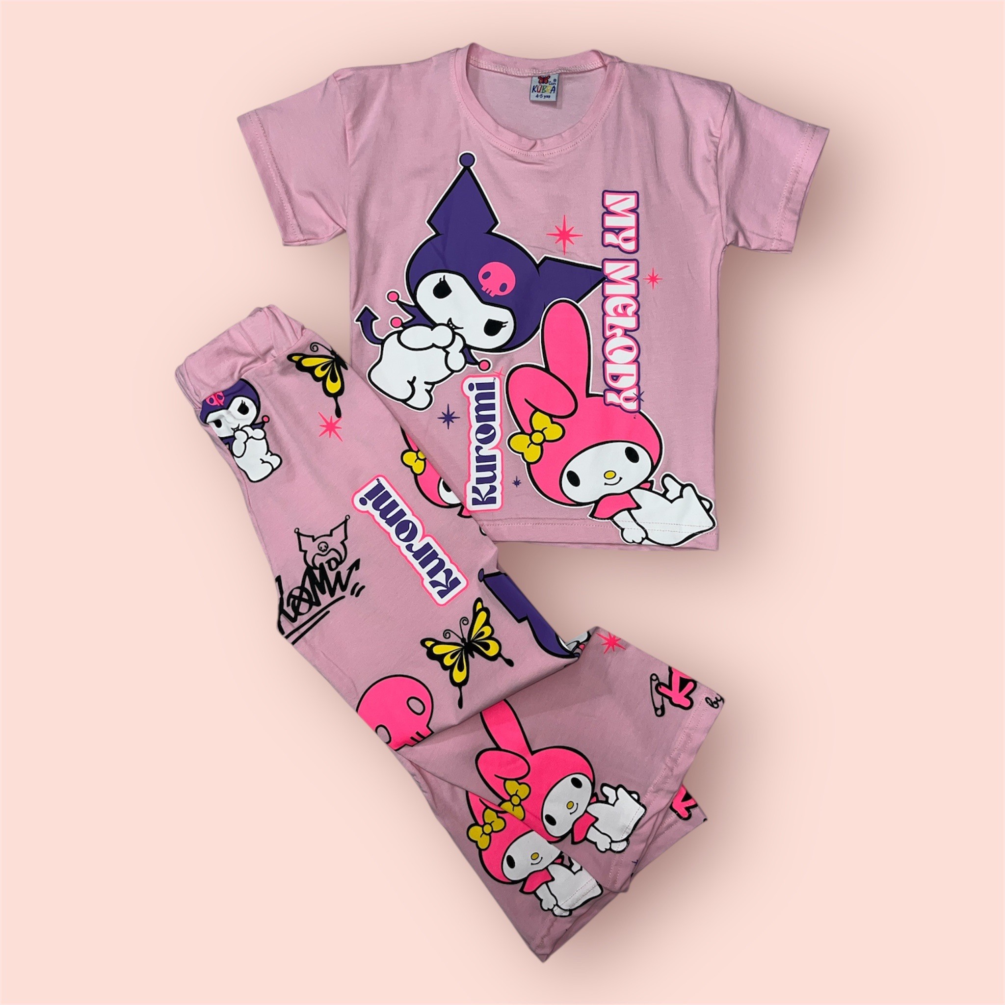 Kuromi Kız Çocuk şortlu Alt/Üst Takım Pembe