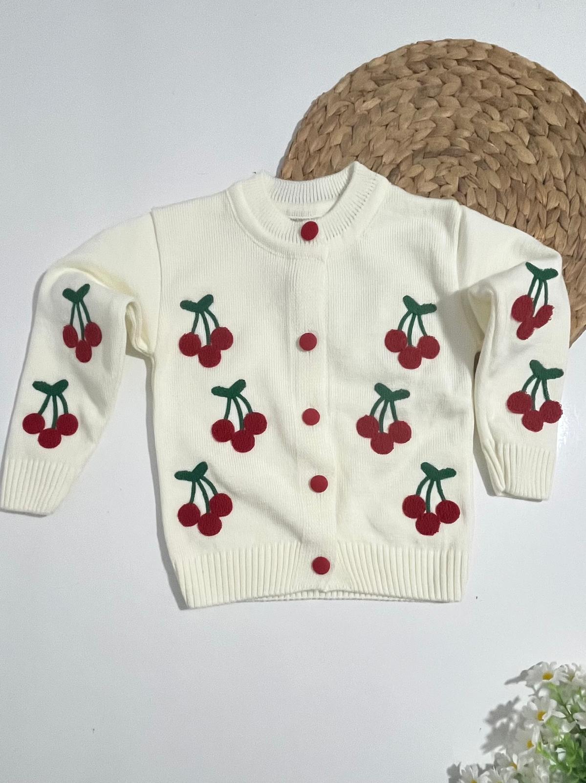 Kız Çocuk Triko Kirazlı Hırka