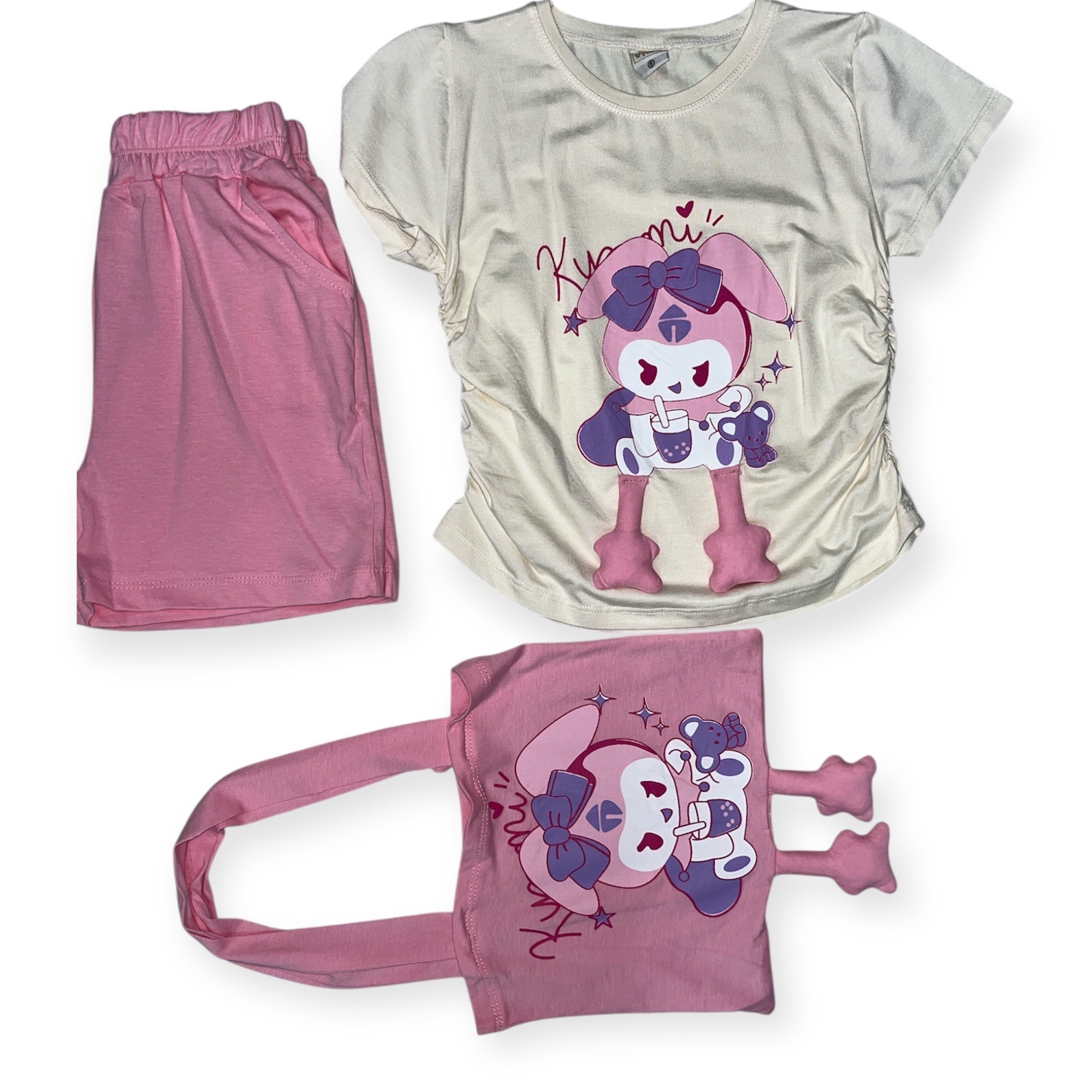 Kuromi Çantalı Şortlu Alt/Üst Takım Pembe