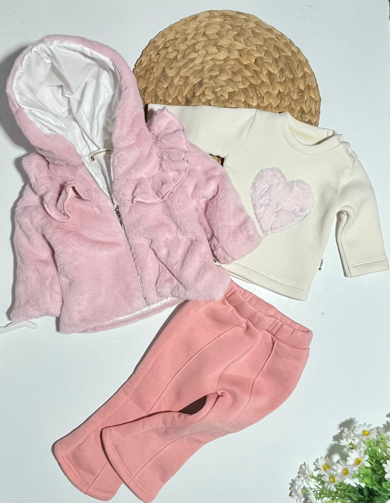 Bebek Üçlü Takım Peluş Hırka 