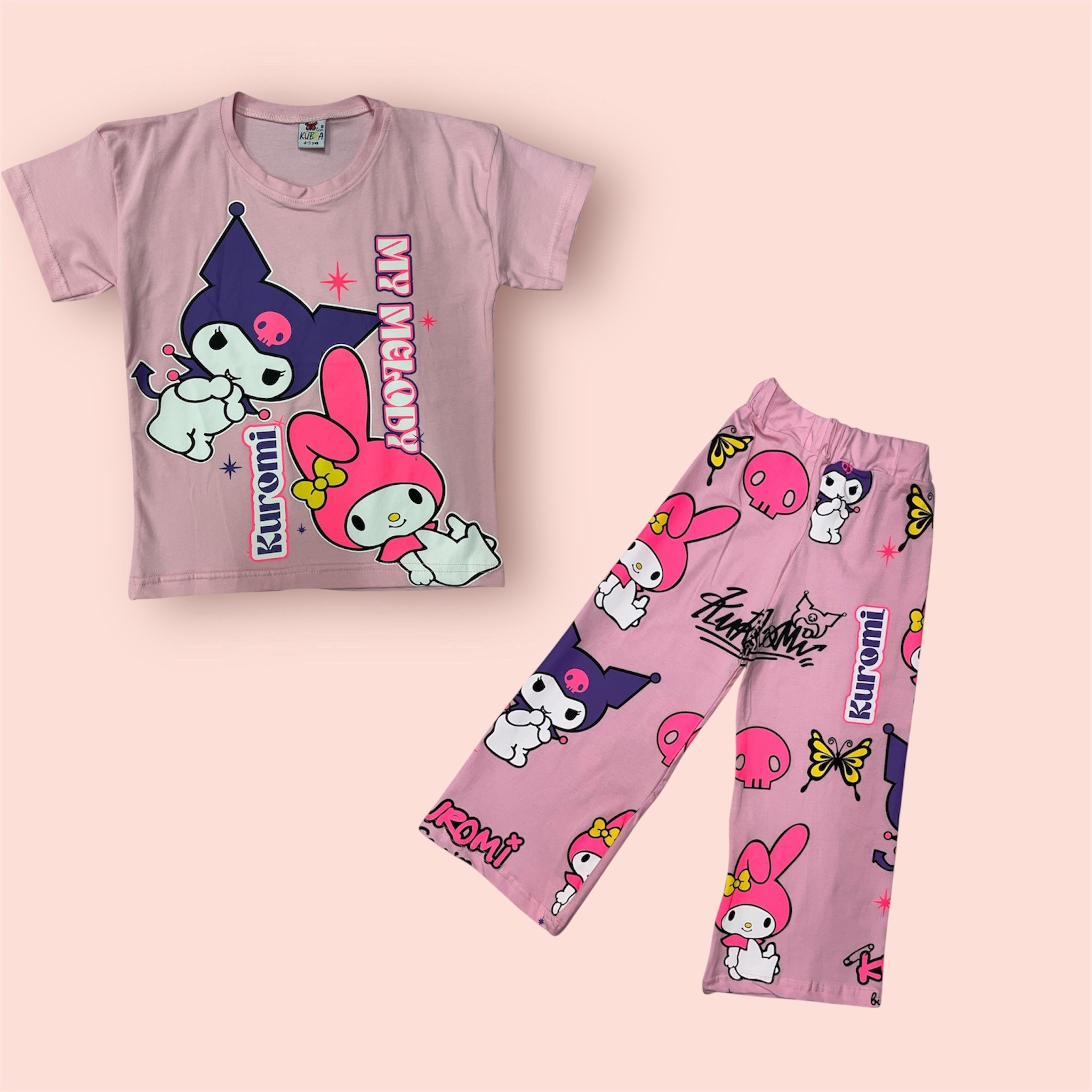 Kuromi Kız Çocuk şortlu Alt/Üst Takım Pembe