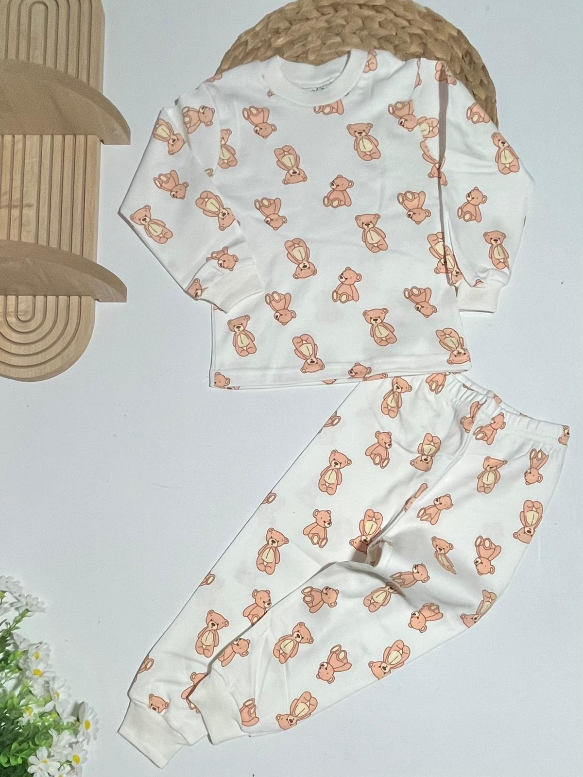 Erkek Sıfır Yaka Sevimli Ayı Baskılı %100 Cotton