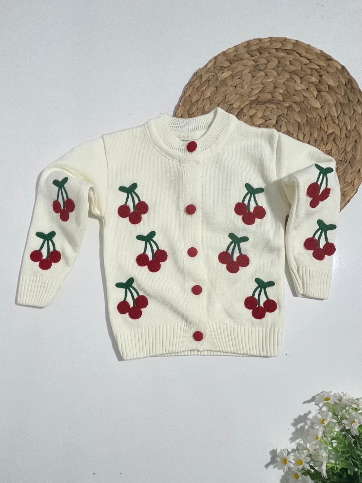 Kız Çocuk Triko Kirazlı Hırka