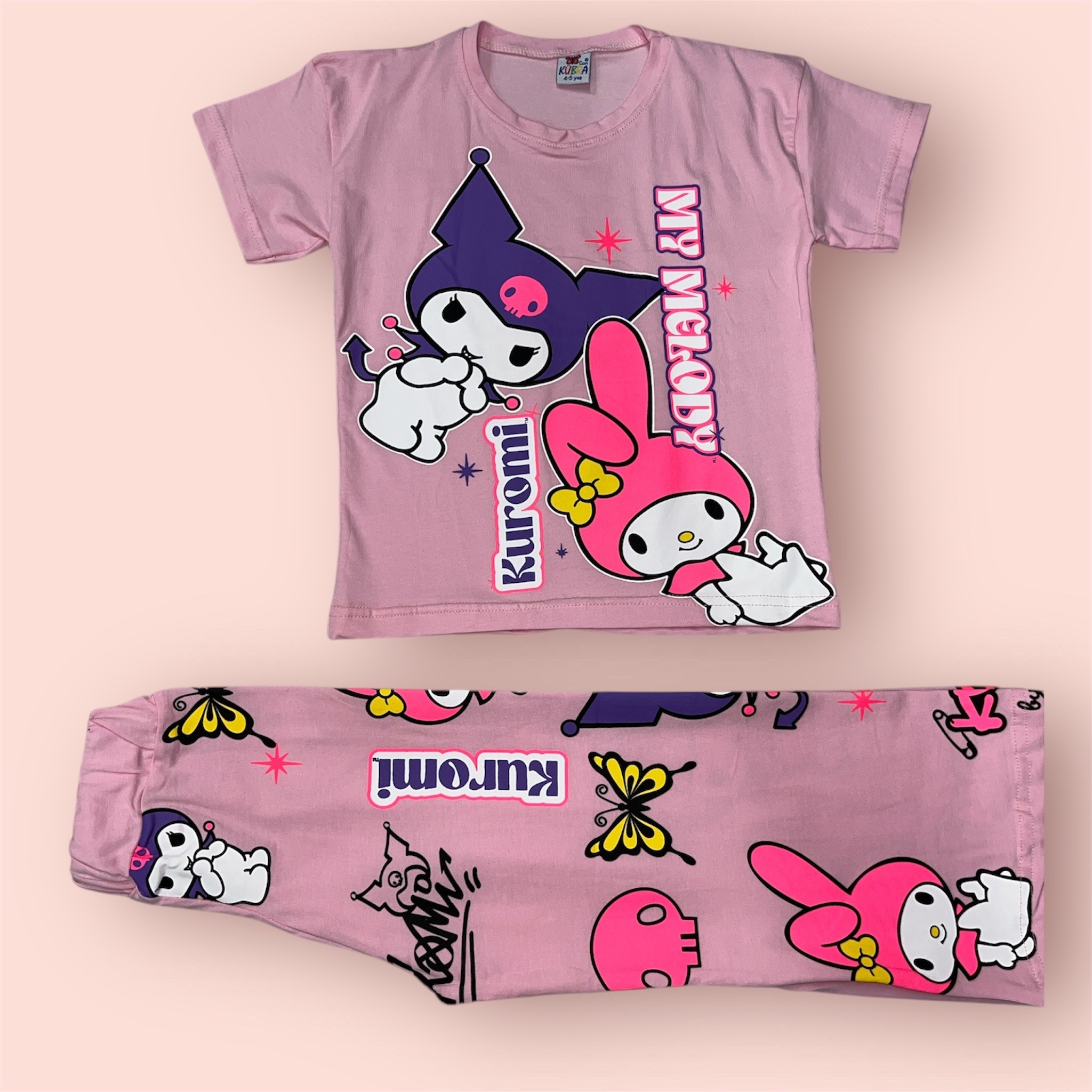 Kuromi Kız Çocuk şortlu Alt/Üst Takım Pembe