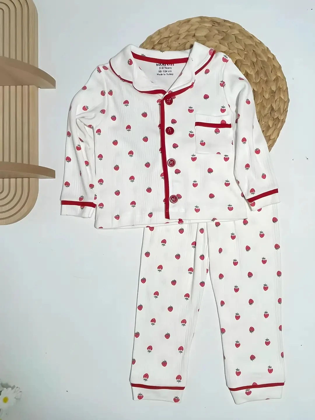 Pijama Takım Düğmeli Çilek Desen