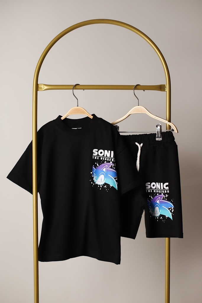 Siyah Sonic Alt/Üst Şortlu Takım