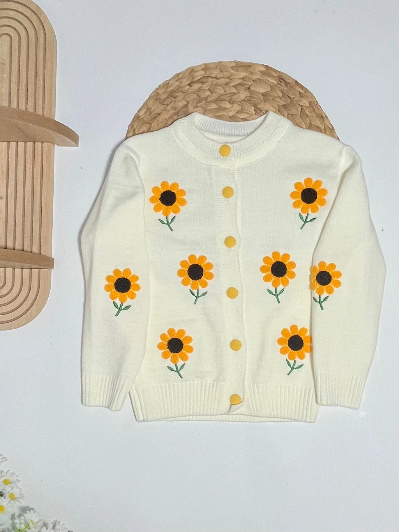 Kız Çocuk Triko Ayçiçekli Hırka