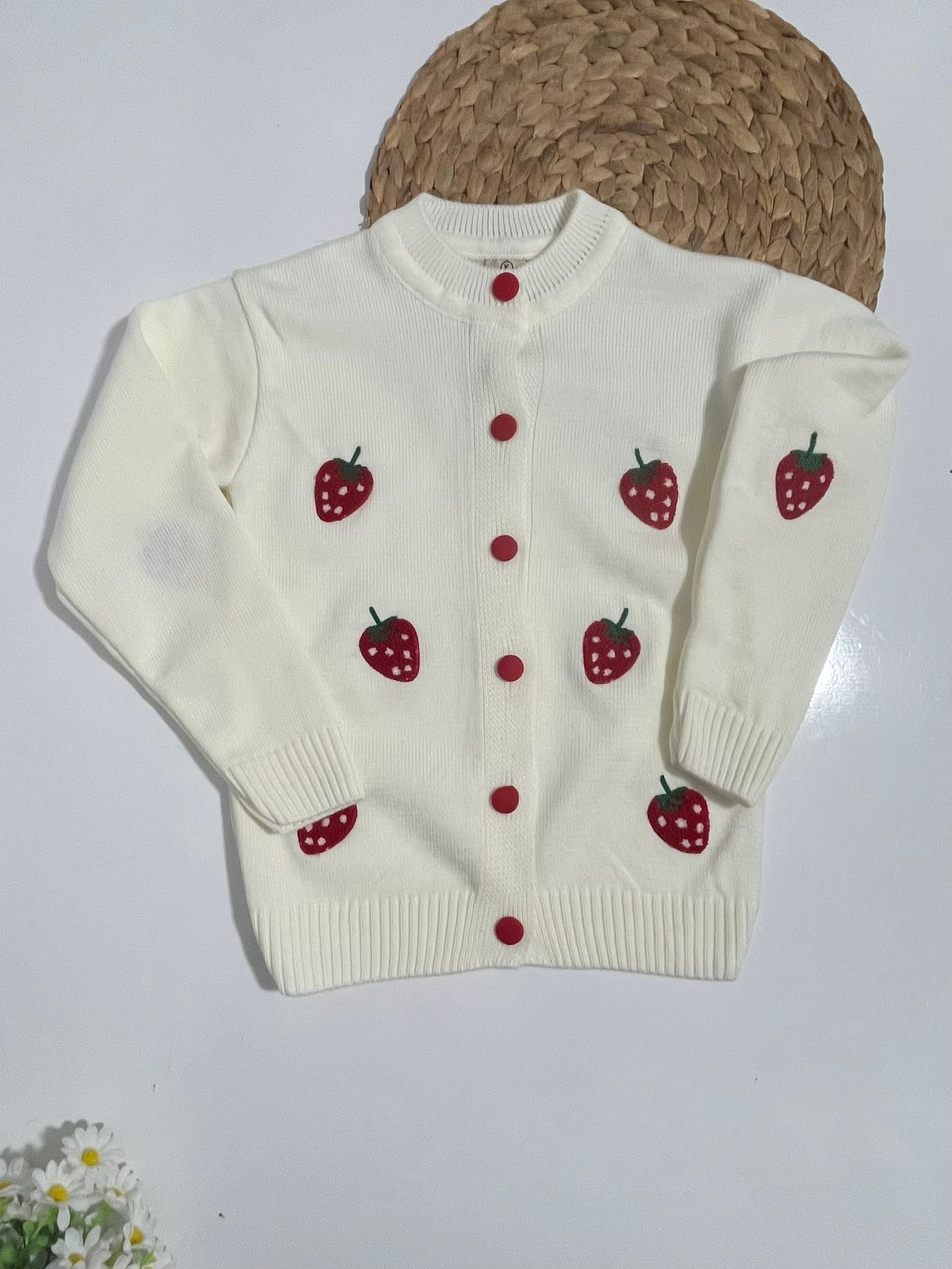 Kız Çocuk Çilekli Triko Hırka+Etek Takım