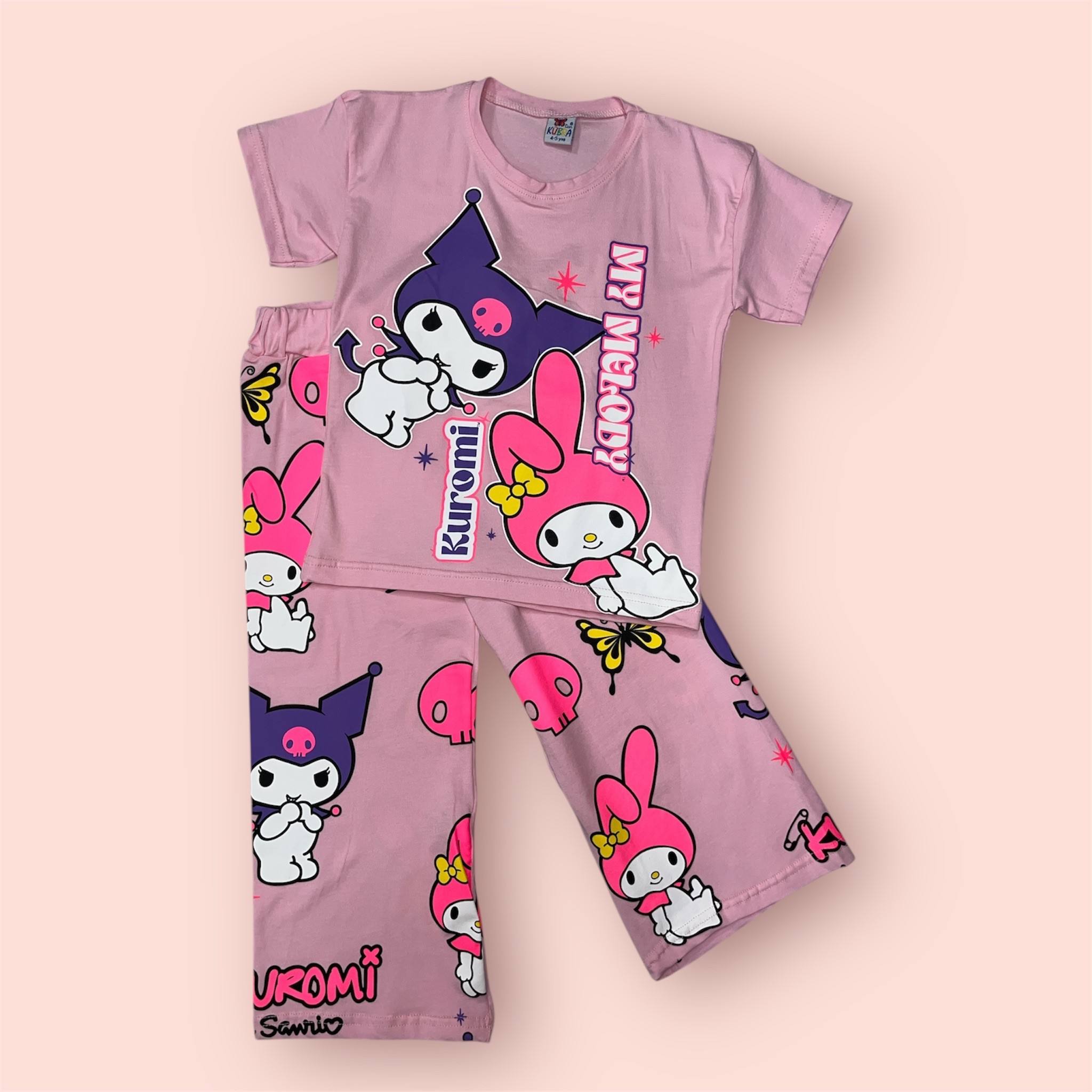 Kuromi Kız Çocuk şortlu Alt/Üst Takım Pembe