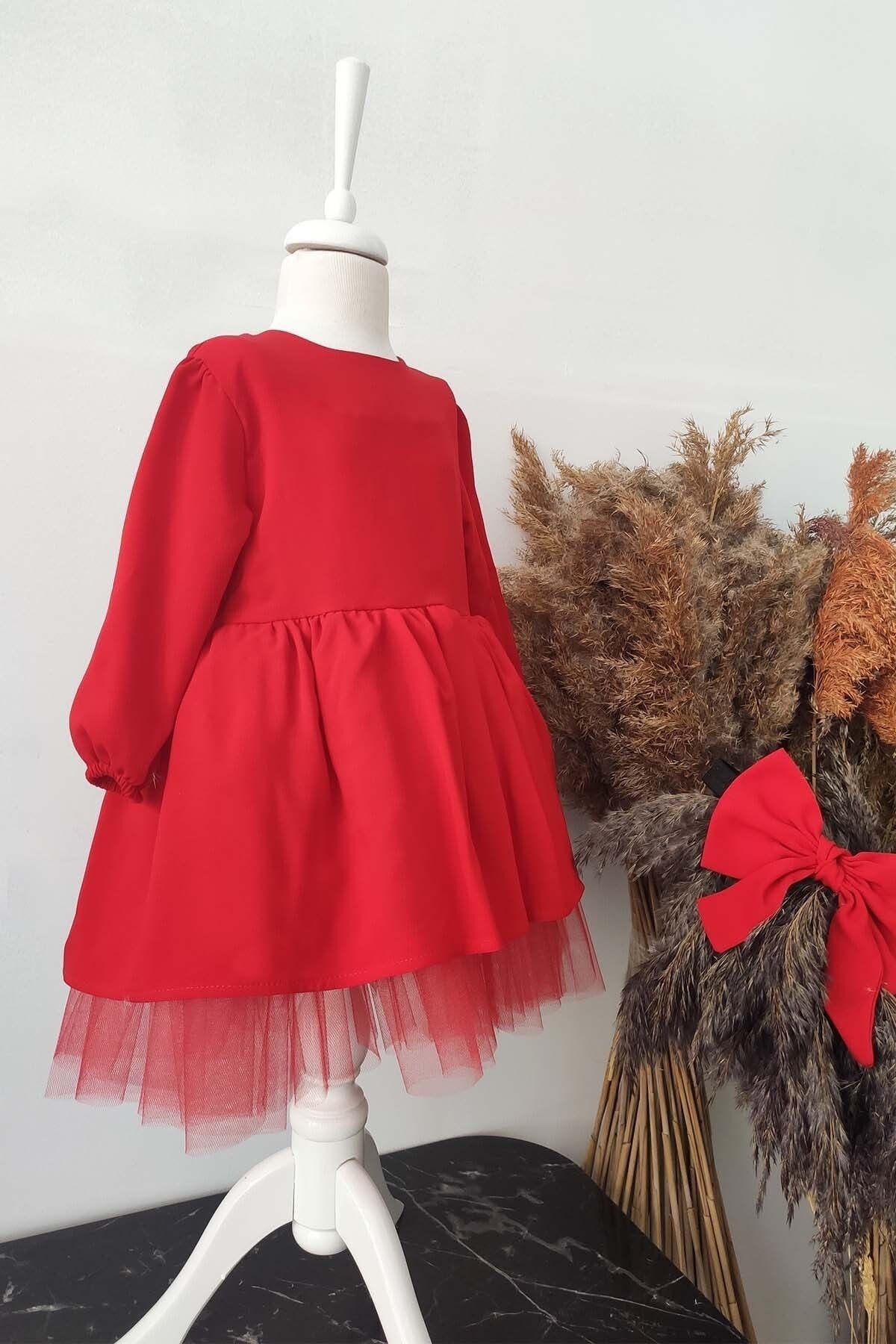 Robe de Noël Tutu Tutu avec nœud pour filles, robe d'anniversaire à manches longues, bandana