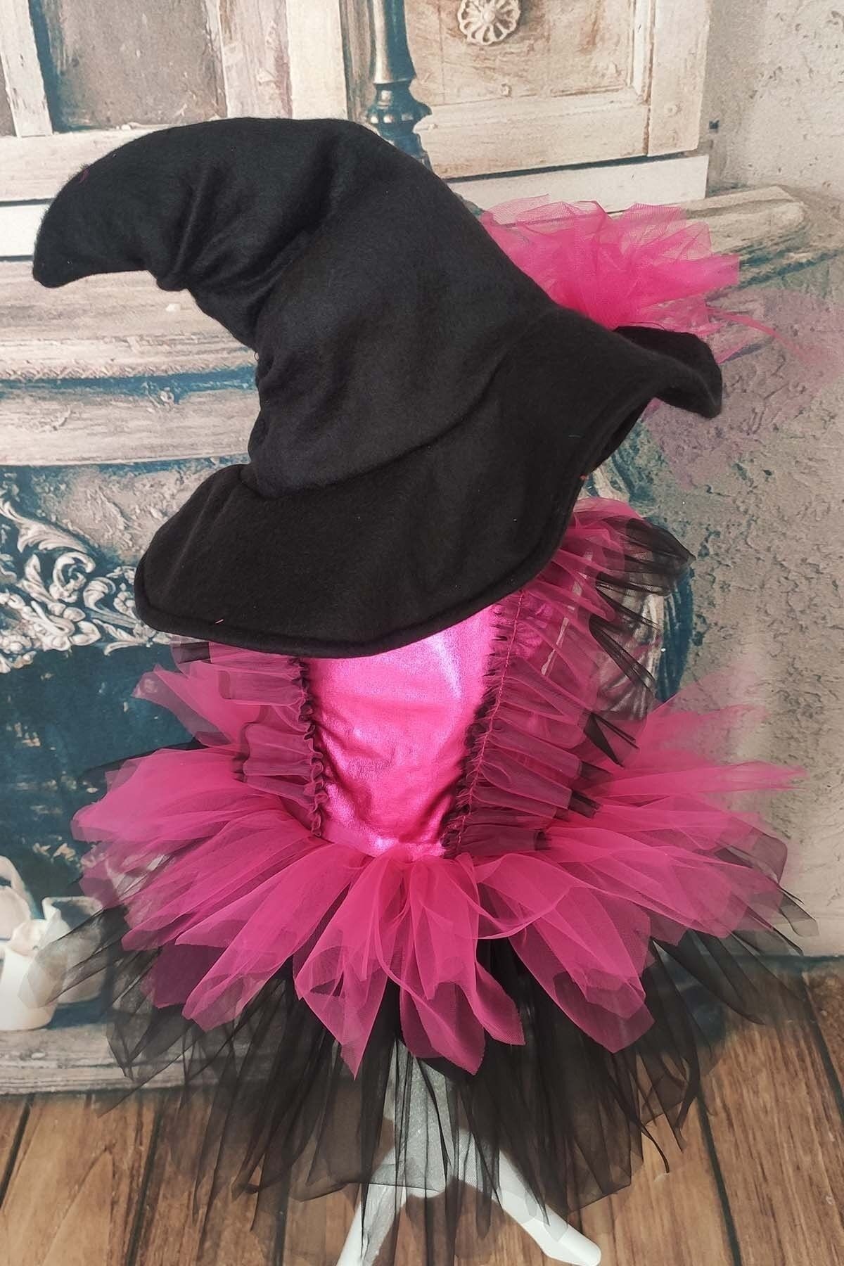 Layered Girl's Tutu Witch Dress and Hat, Birthday Dress