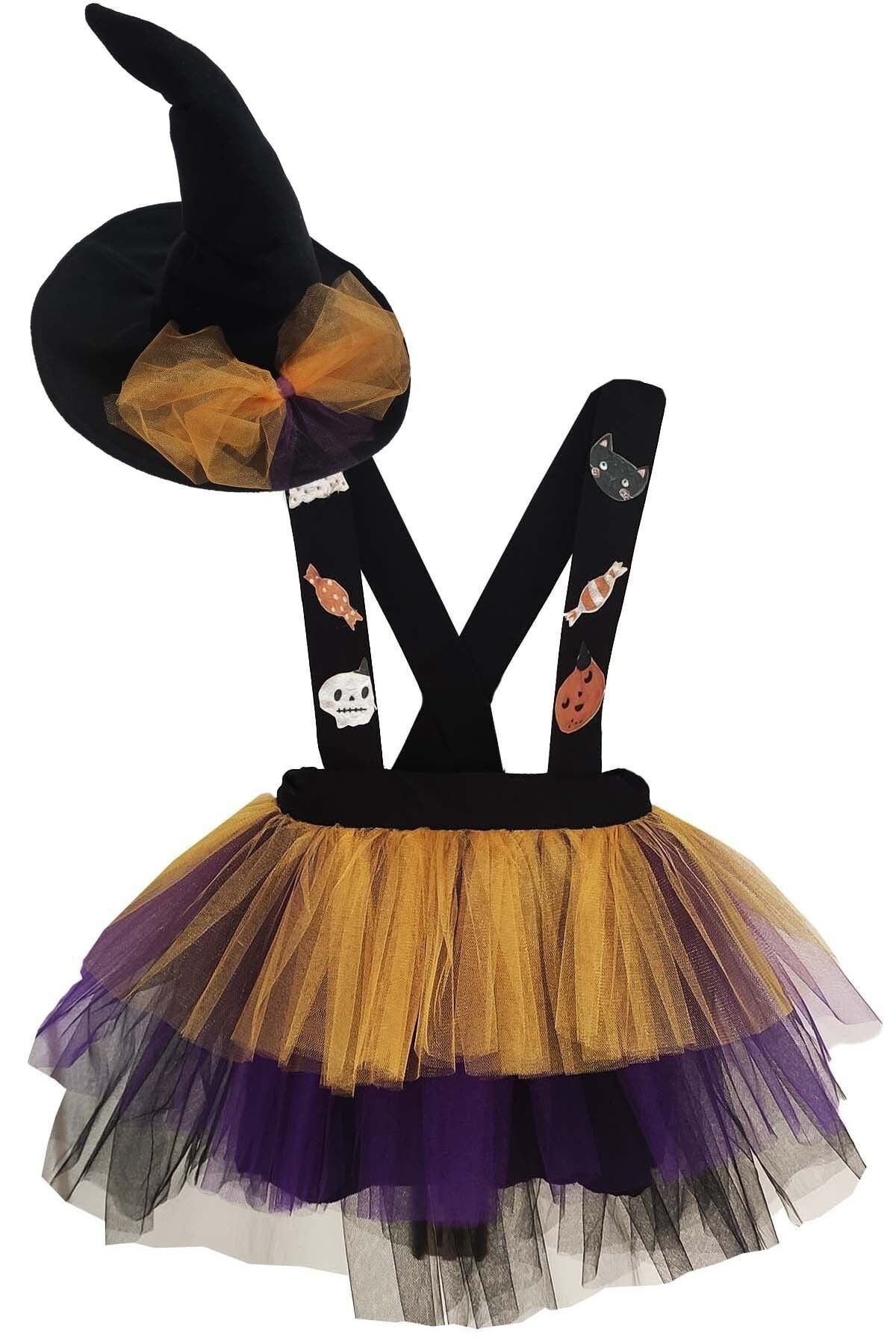 Disfraz de Bruja para Niña, Conjunto con Vestido y Sombrero para Halloween - amarillo