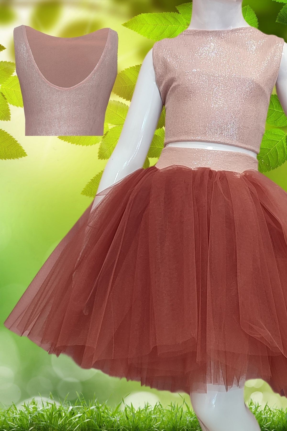 Tutu-Rock mit Pailletten-Crop-Top für Mädchen, Geburtstagskleid