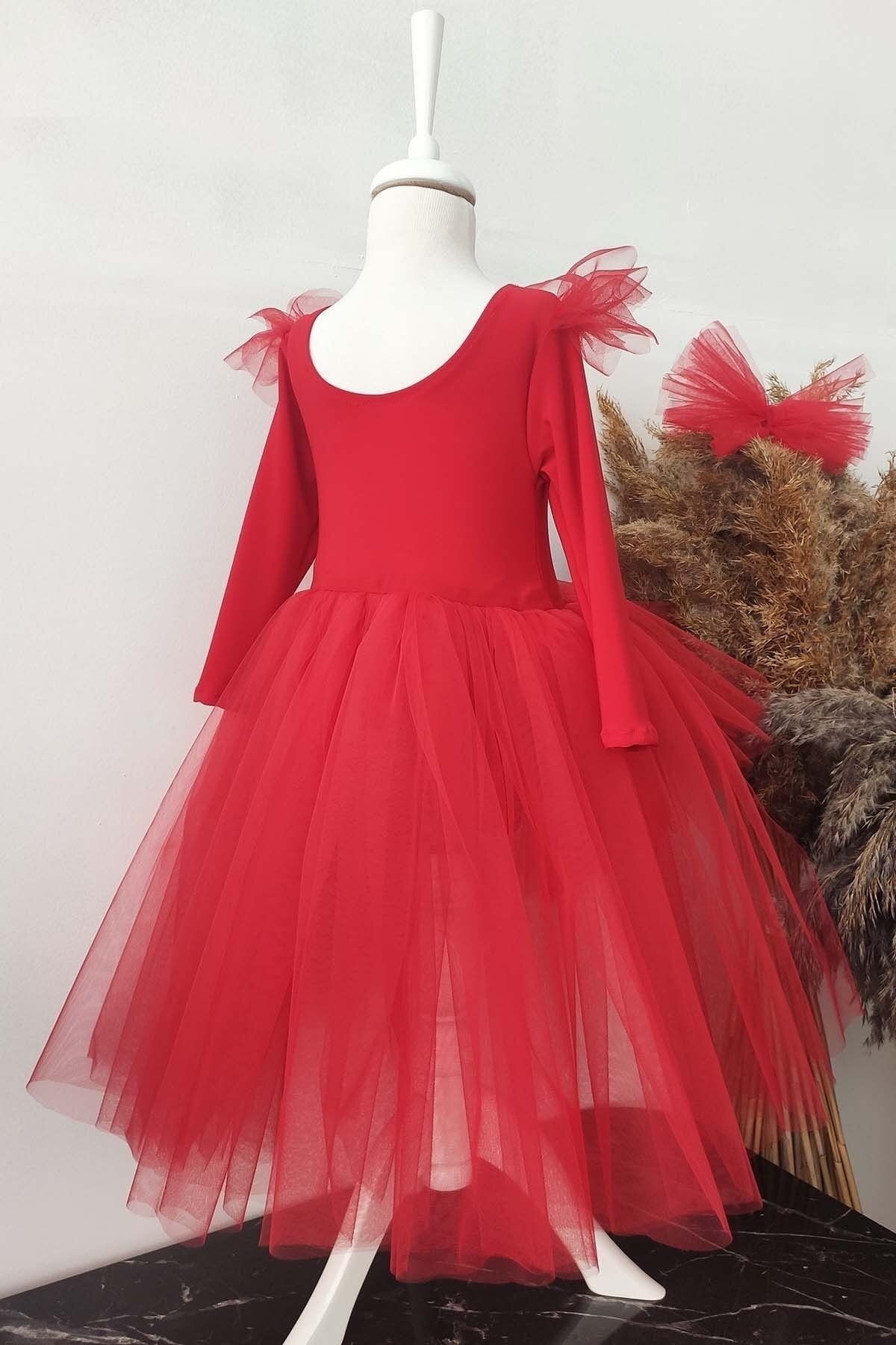 Girl's Asymmetric Tutu Christmas Dress, Long-Sleeved Birthday Dress, Headband