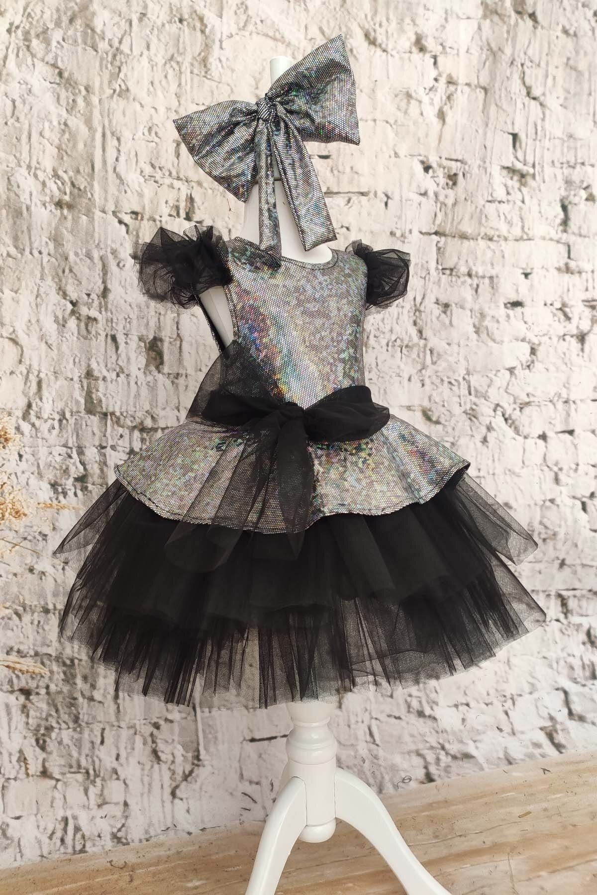 Girls' Bow Tulle Party Dress, Birthday Dress, with Bandana