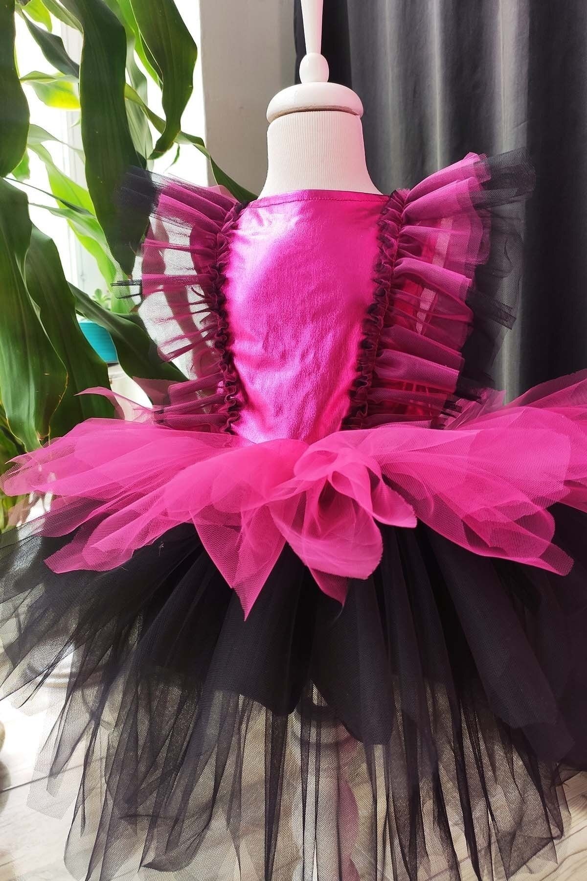 Layered Girl's Tutu Witch Dress and Hat, Birthday Dress