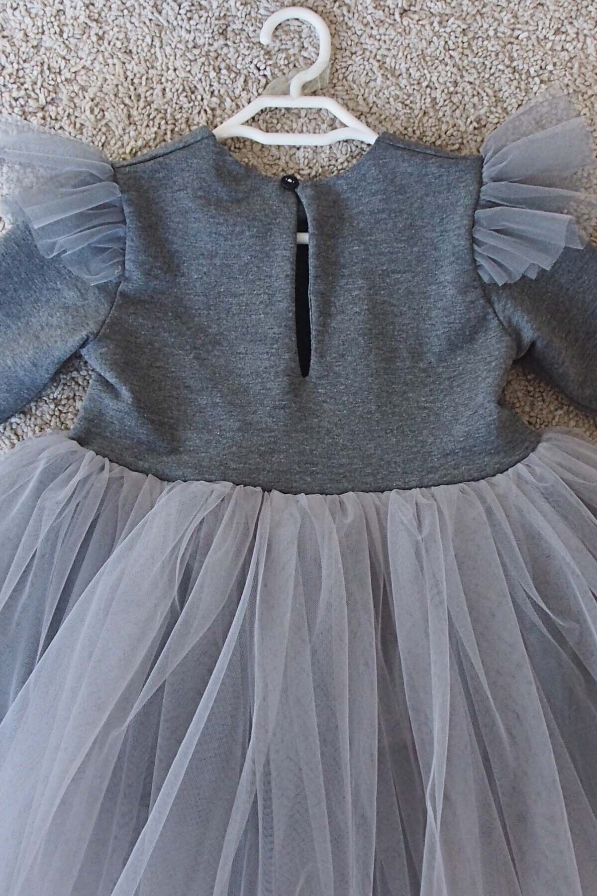 Vestido de Tul con Manga Larga y Diadema para Niña, Conjunto 1-10 Años