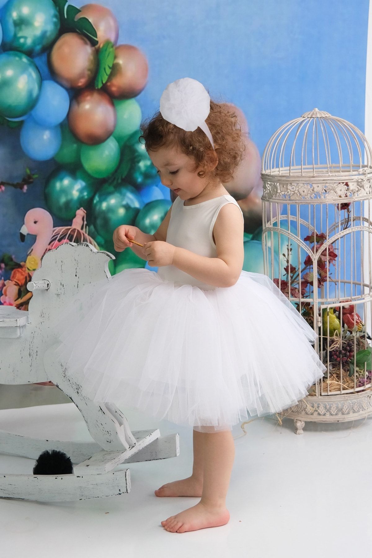 Robe Tutu Fille Modèle Ballerine, Ensemble Bandana Pom Pom - Robe de Soirée Enfant