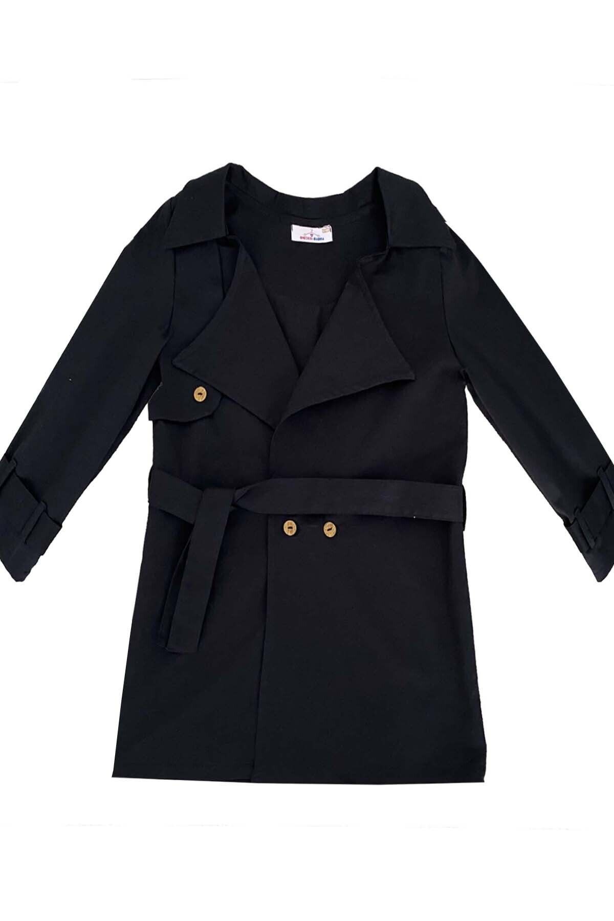 Girls' Trench Coat with Belt - Black