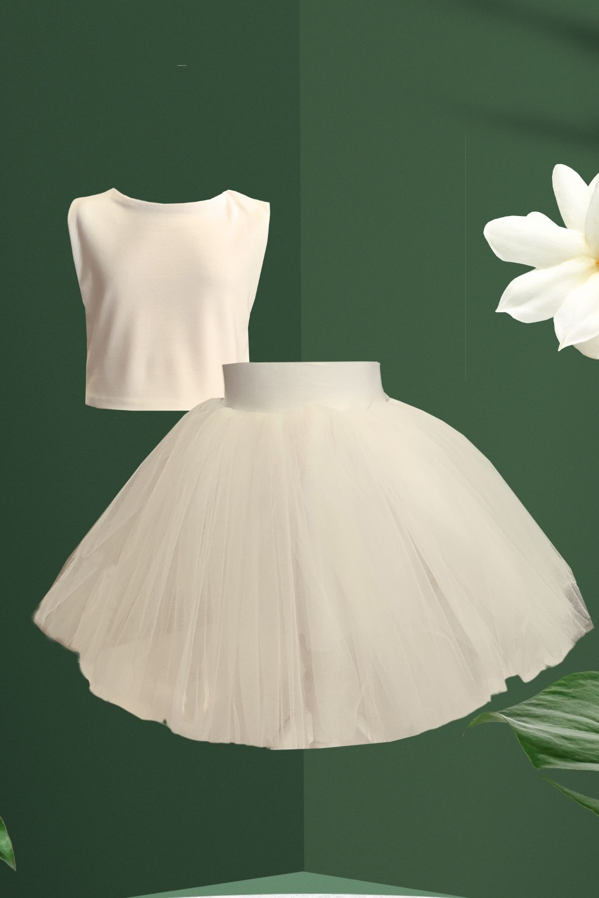 Jupe Tutu Fille - Ensemble Chemisier Court, Robe d'Anniversaire - blanc