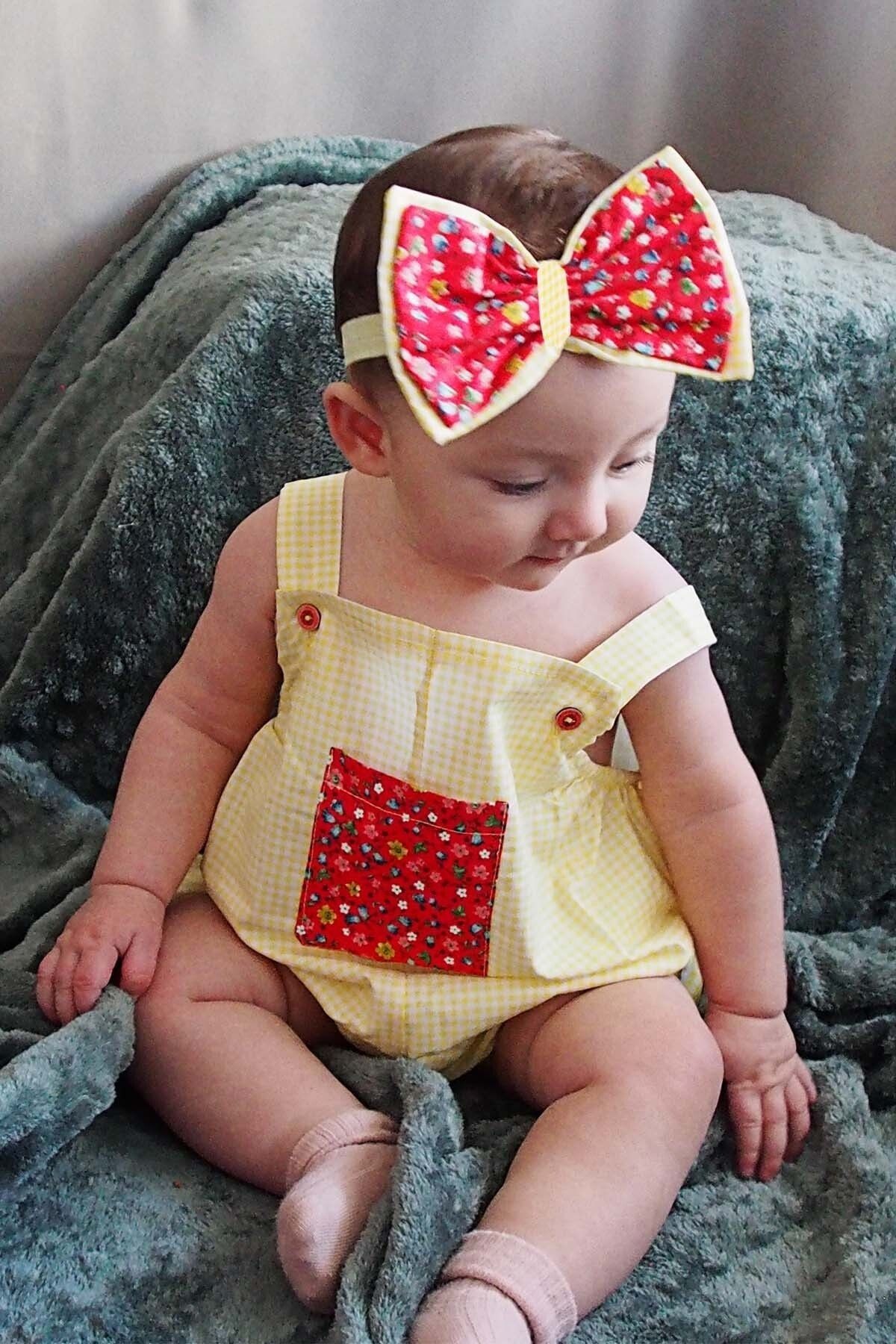 Baby Girl Yellow Romper & Bandana Set