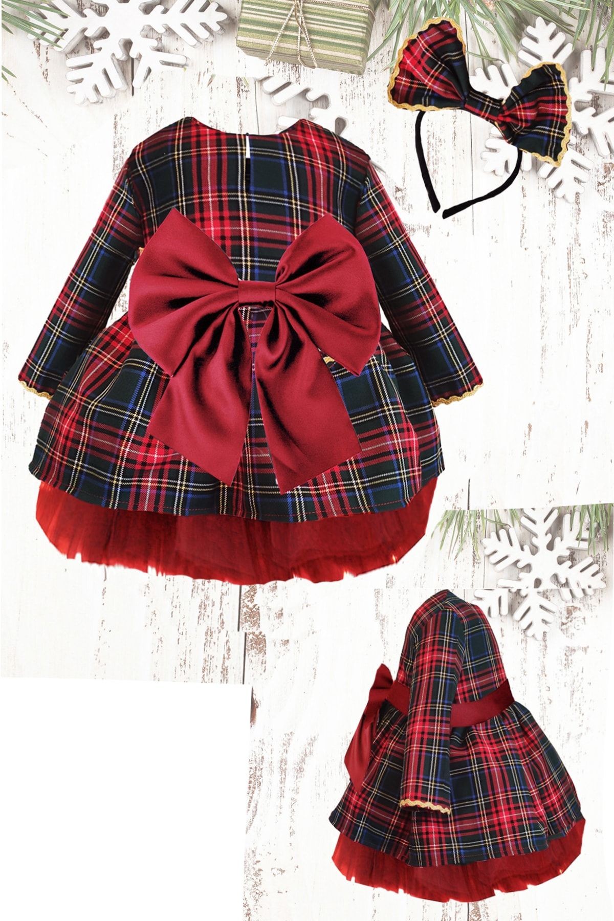 Vestido de Tul con Lazo para Navidad, Diadema y Vestido Voluminoso, Modelos 1-8 Años