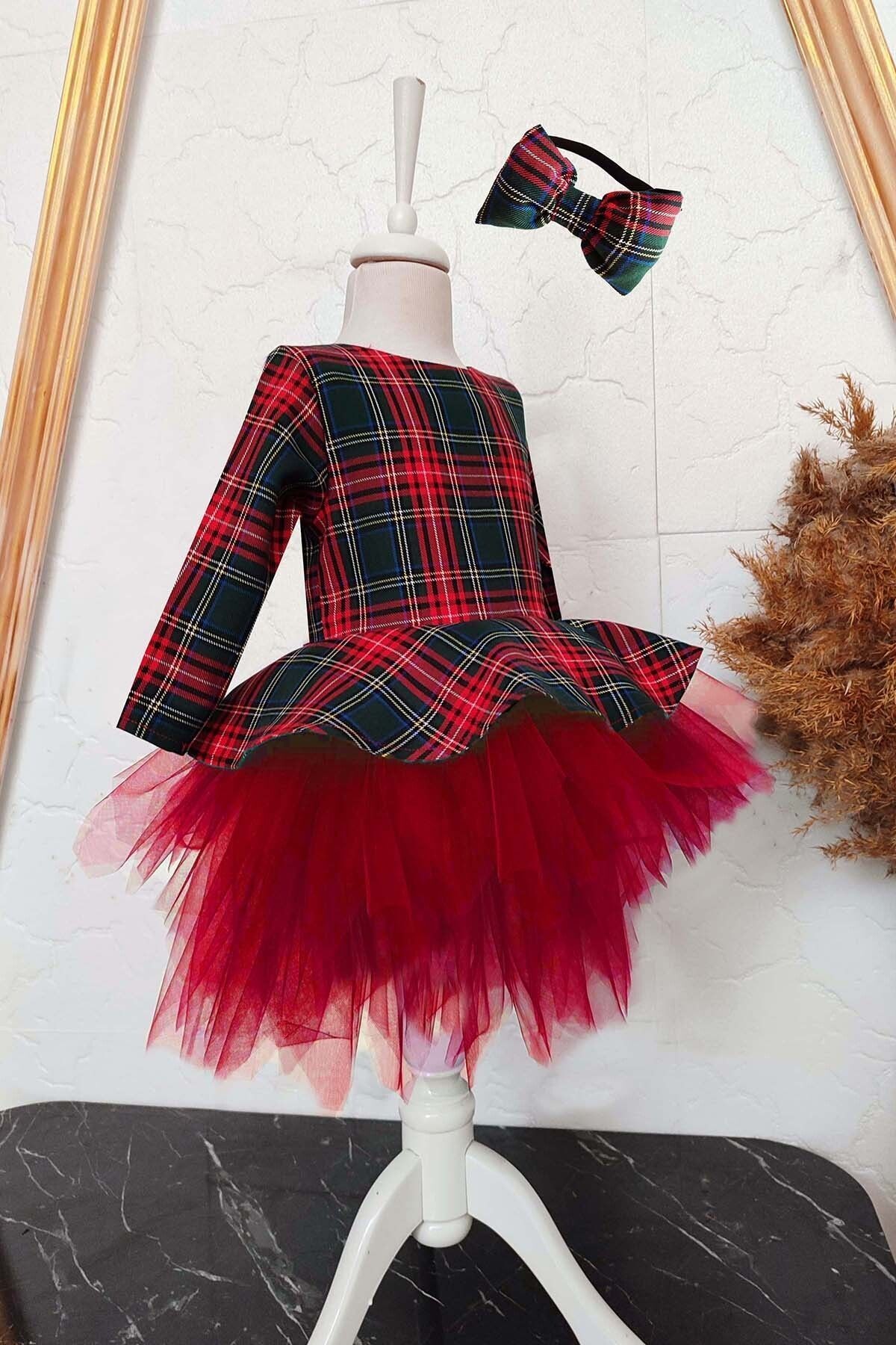 Girls' Plaid Christmas Dress with Tutu, Puffy Dress