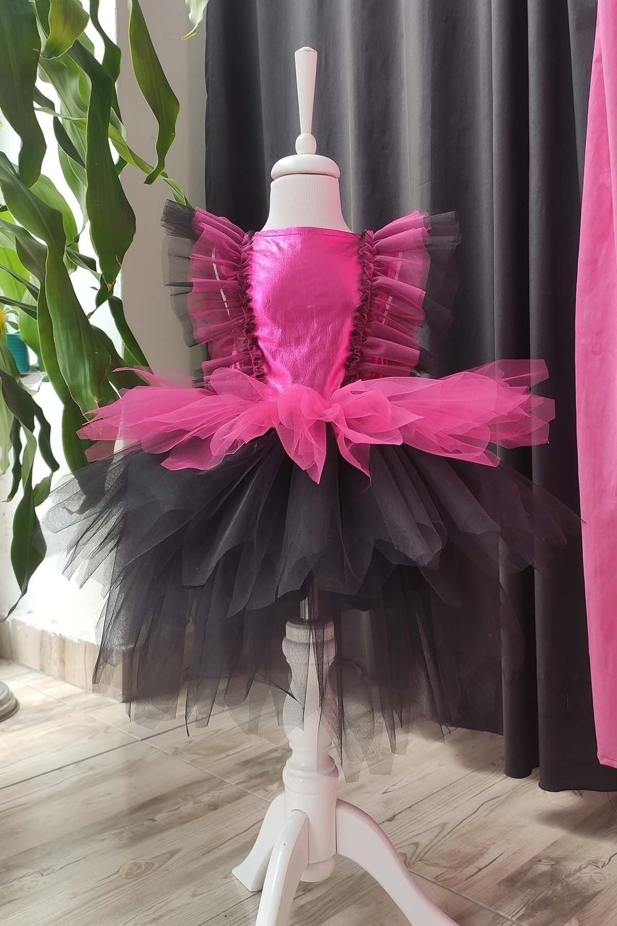 Layered Girl's Tutu Witch Dress and Hat, Birthday Dress